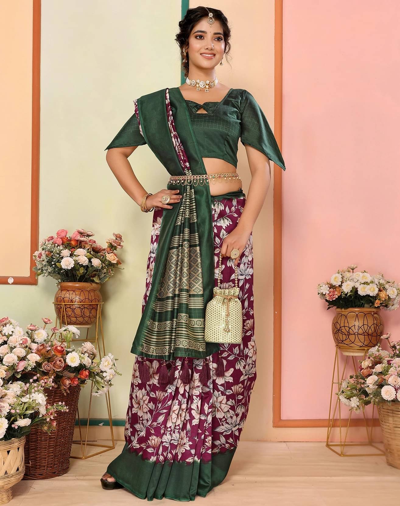     			Yashika Art Silk Printed Regular Saree With Unstitched Blouse Piece ( Multicolor )