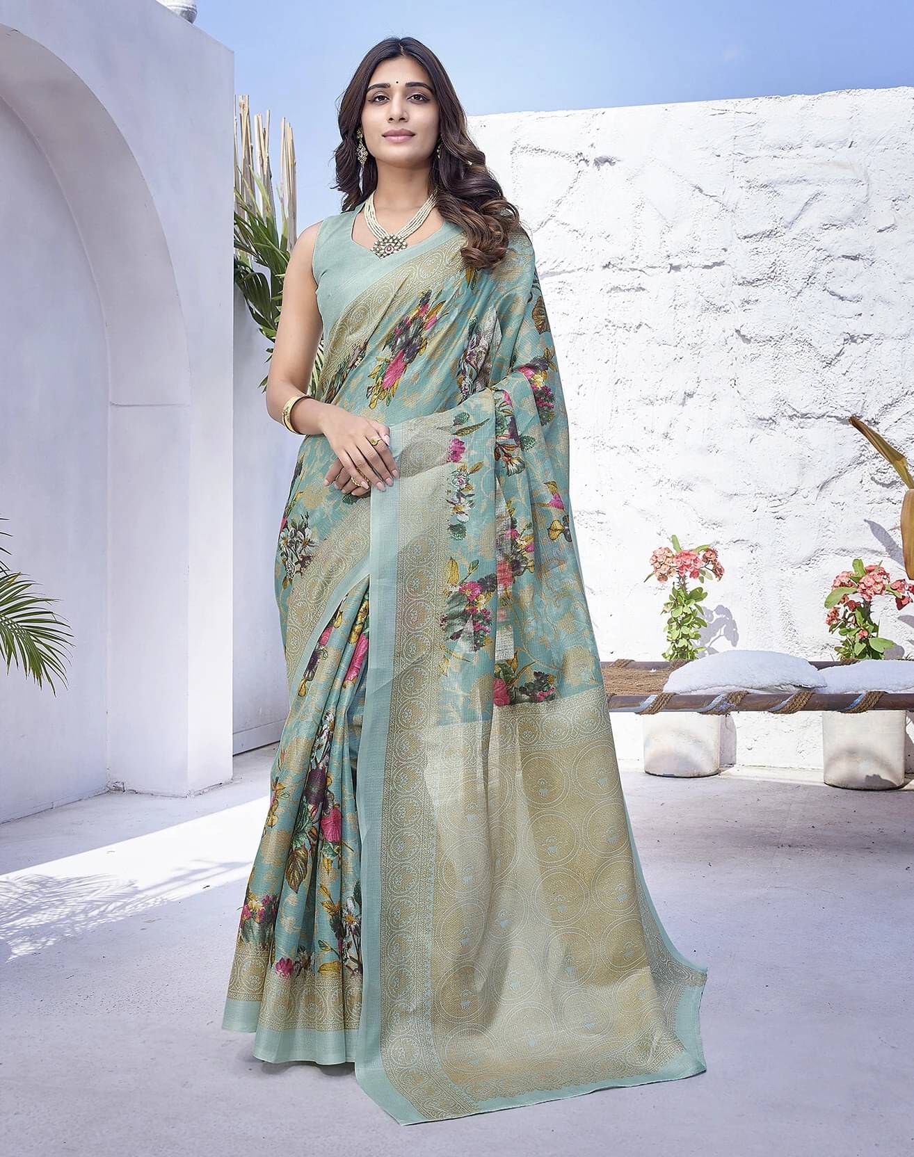     			Yashika Art Silk Printed Regular Saree With Unstitched Blouse Piece ( Blue )