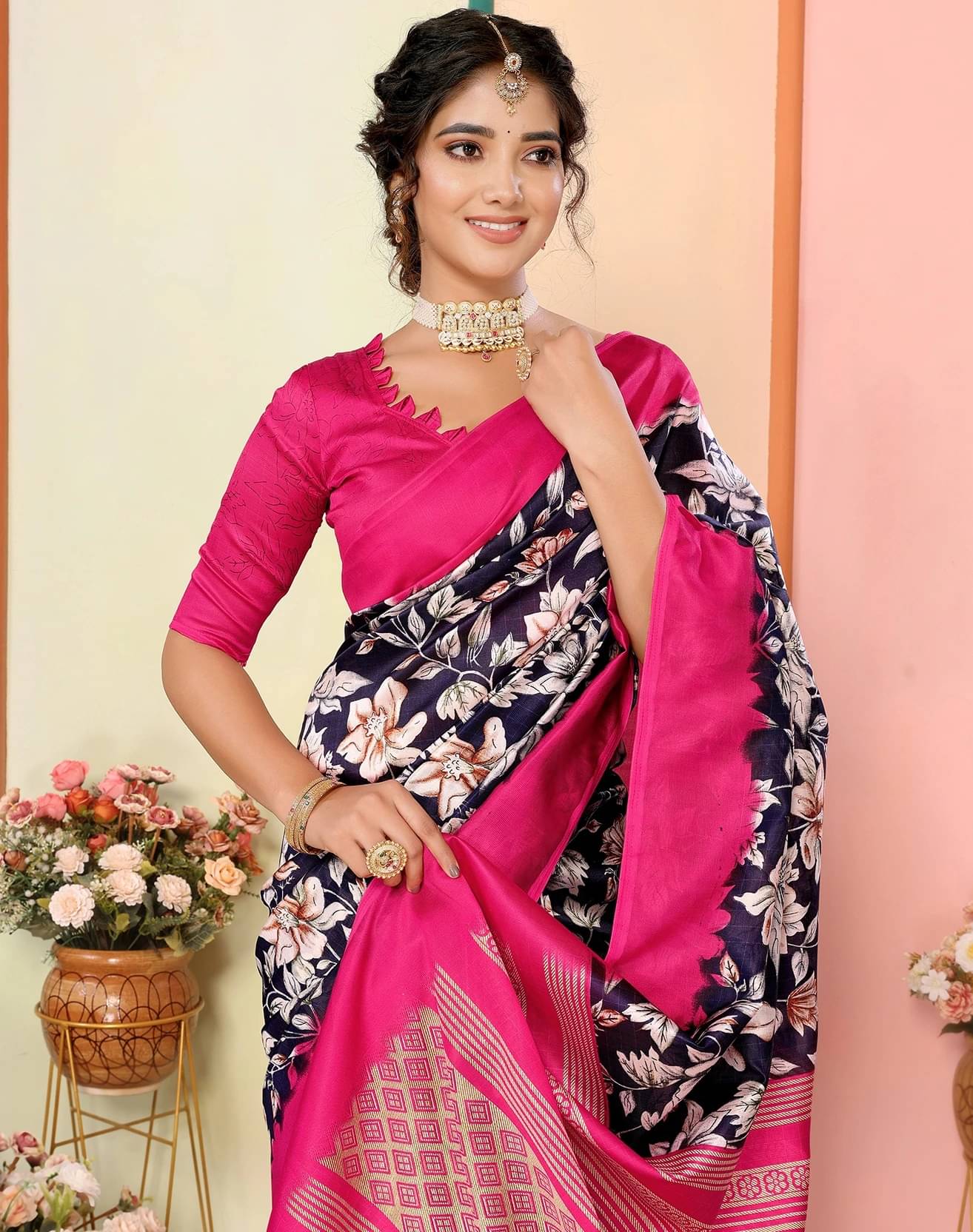    			Yashika Art Silk Printed Regular Saree With Unstitched Blouse Piece ( Blue )