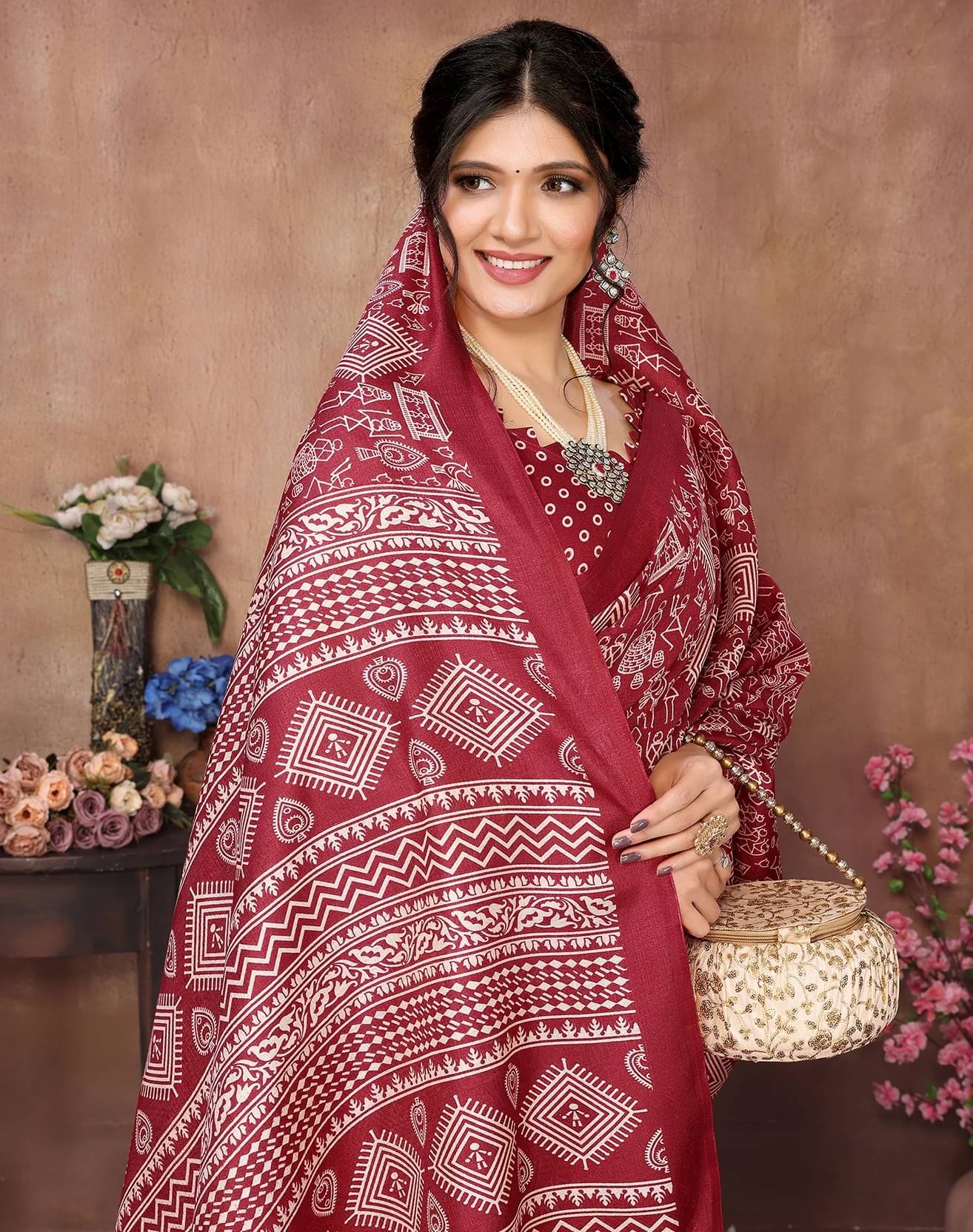 Yashika Art Silk Printed Regular Saree With Unstitched Blouse Piece ( Maroon ) Yashika Art Silk Printed Regular Saree With Unstitched Blouse Piece ( Maroon )