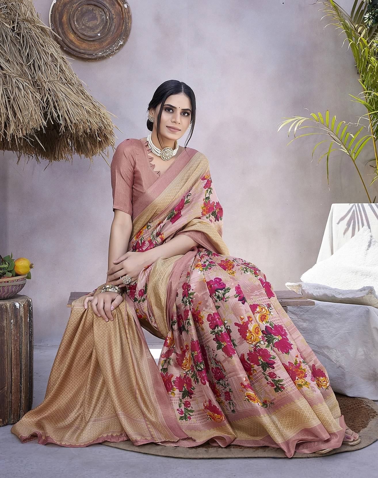 Yashika Art Silk Printed Regular Saree With Unstitched Blouse Piece ( Pink ) Yashika Art Silk Printed Regular Saree With Unstitched Blouse Piece ( Pink )