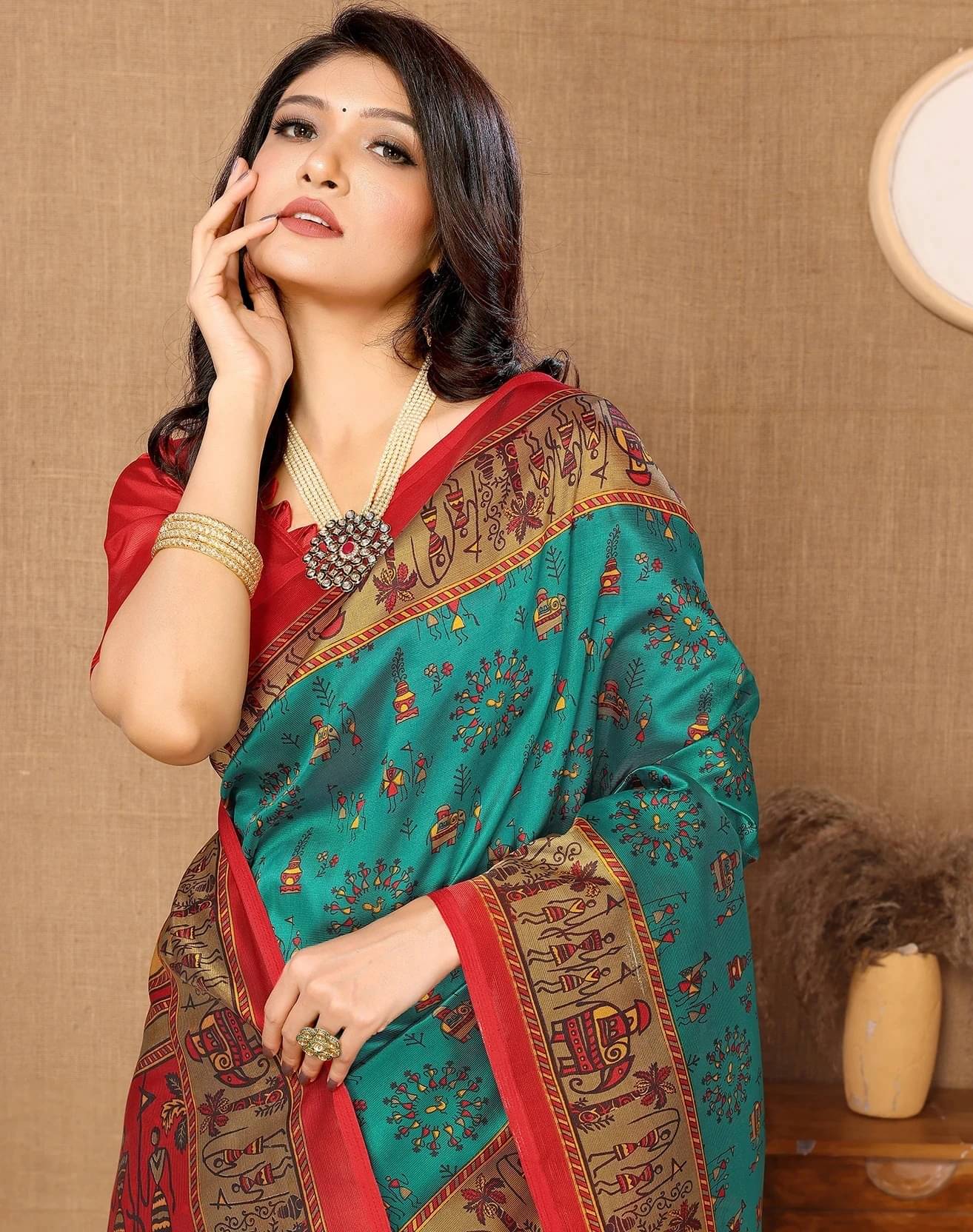     			Yashika Art Silk Printed Regular Saree With Unstitched Blouse Piece ( Multicolor )