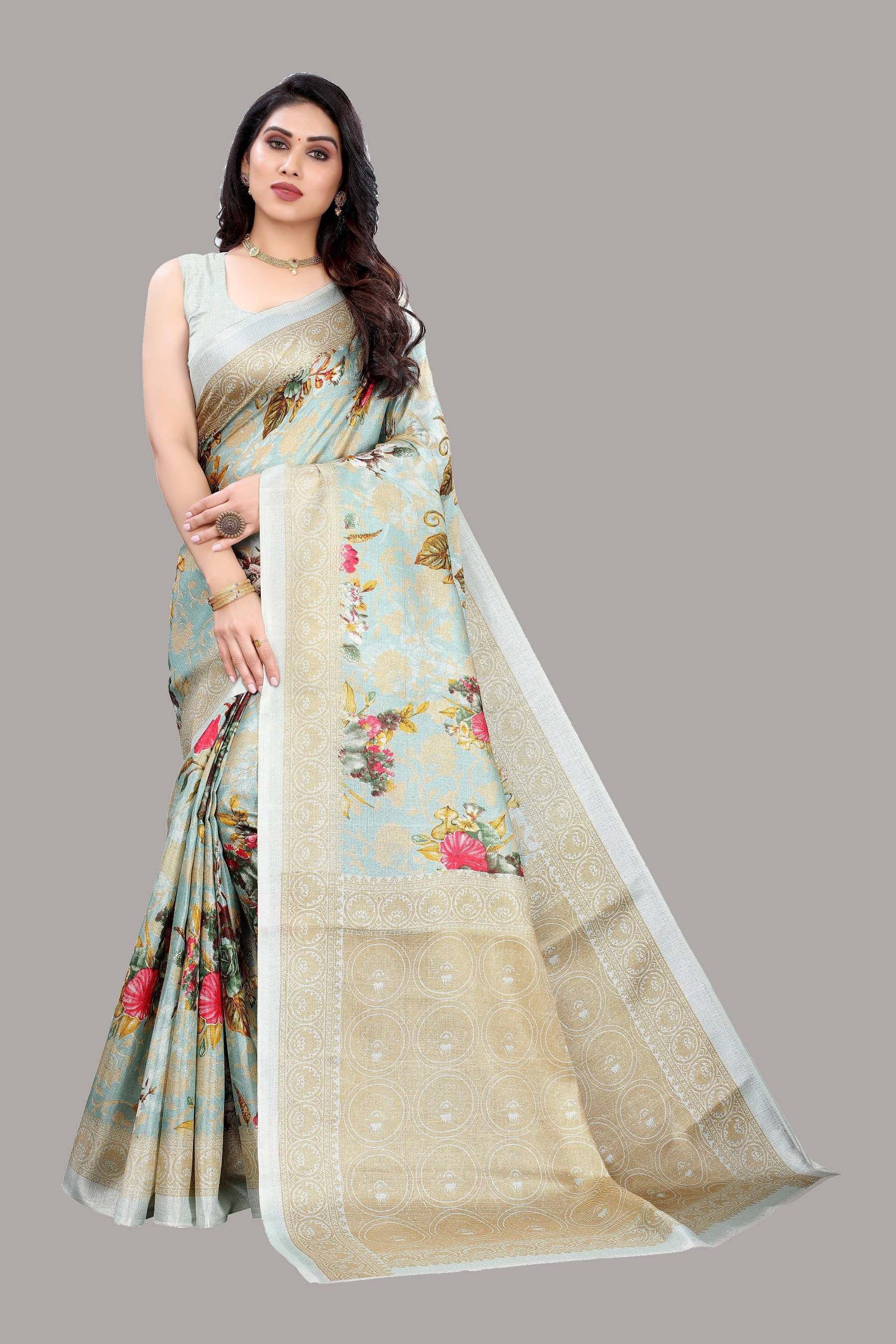     			Yashika Art Silk Printed Regular Saree With Unstitched Blouse Piece ( Blue )