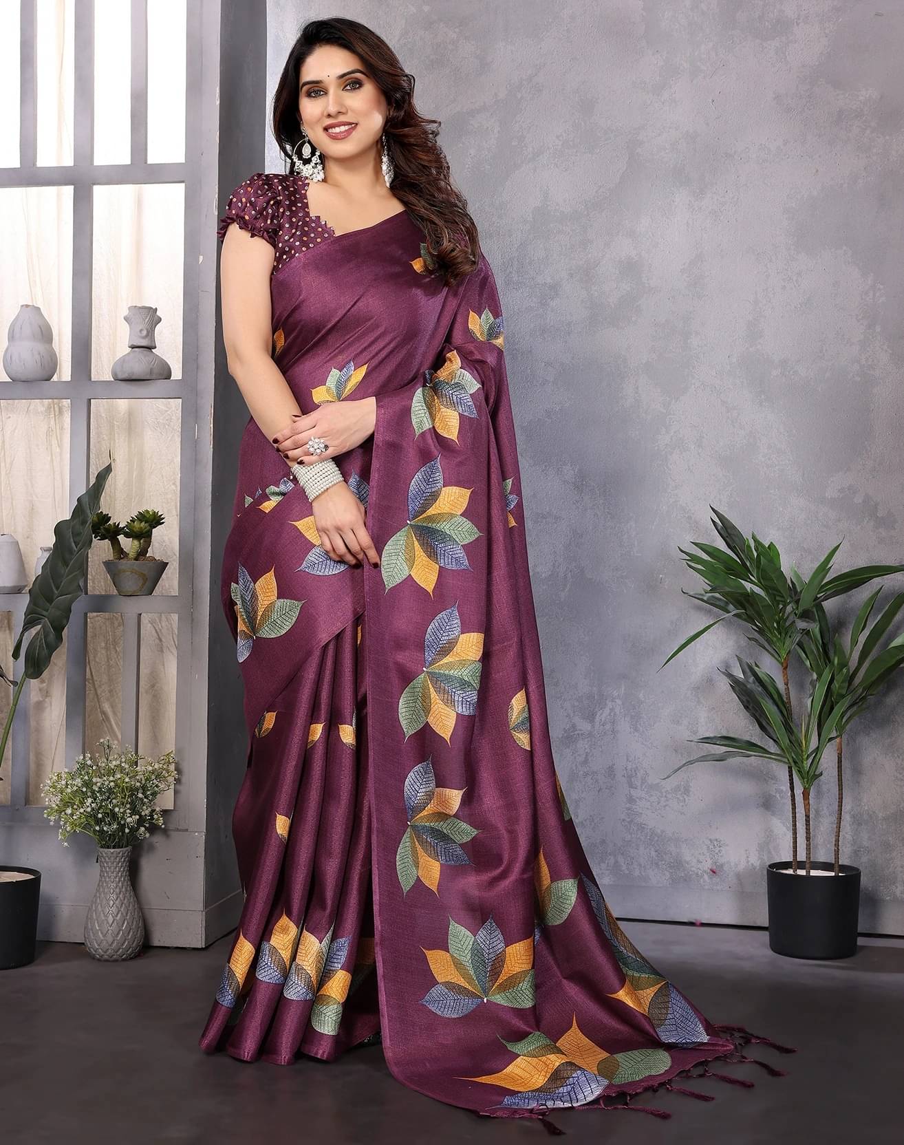     			Yashika Art Silk Printed Regular Saree With Unstitched Blouse Piece ( Purple )
