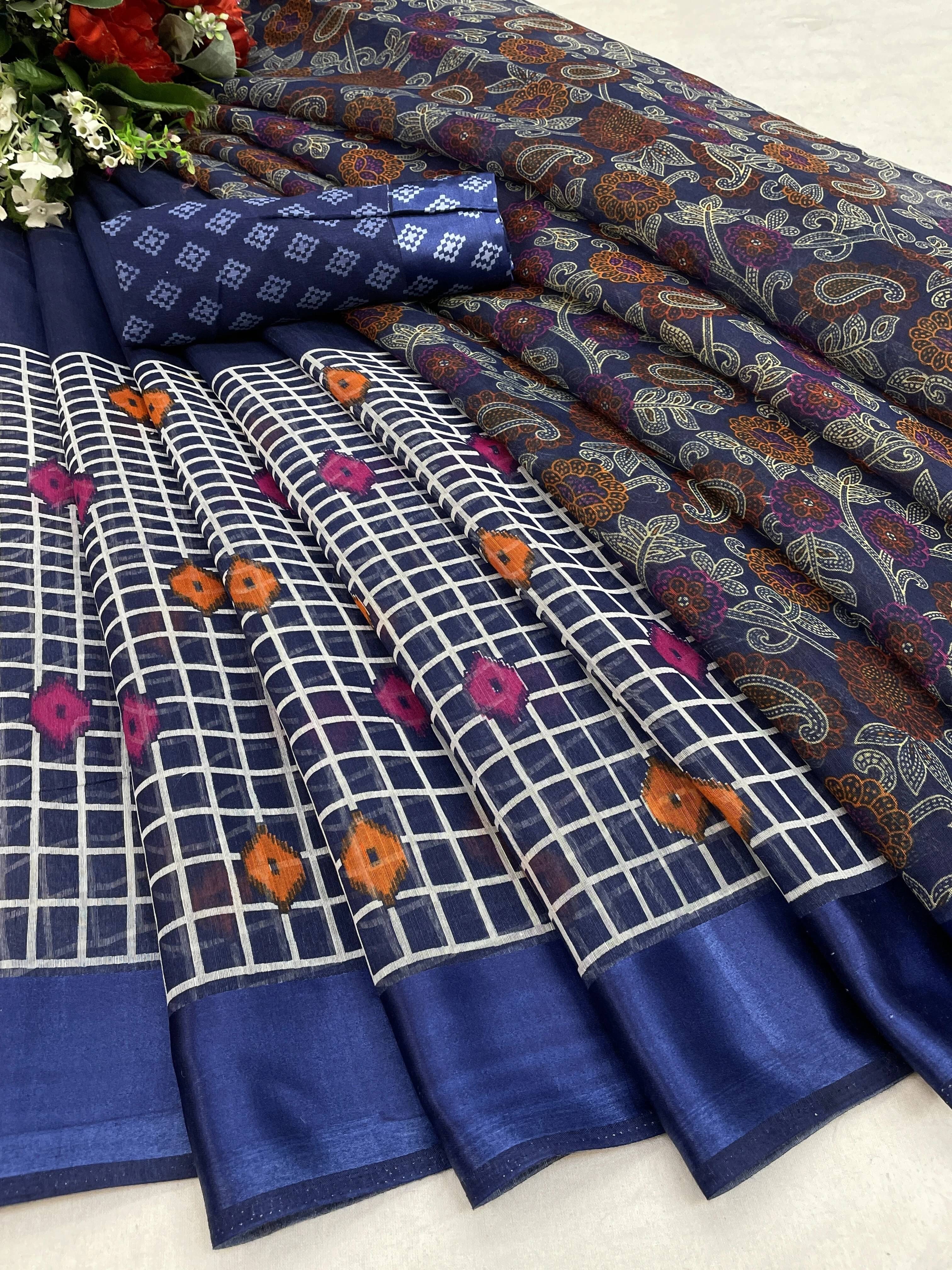Yashika Art Silk Printed Regular Saree With Unstitched Blouse Piece ( Blue )     			Yashika Art Silk Printed Regular Saree With Unstitched Blouse Piece ( Blue )
