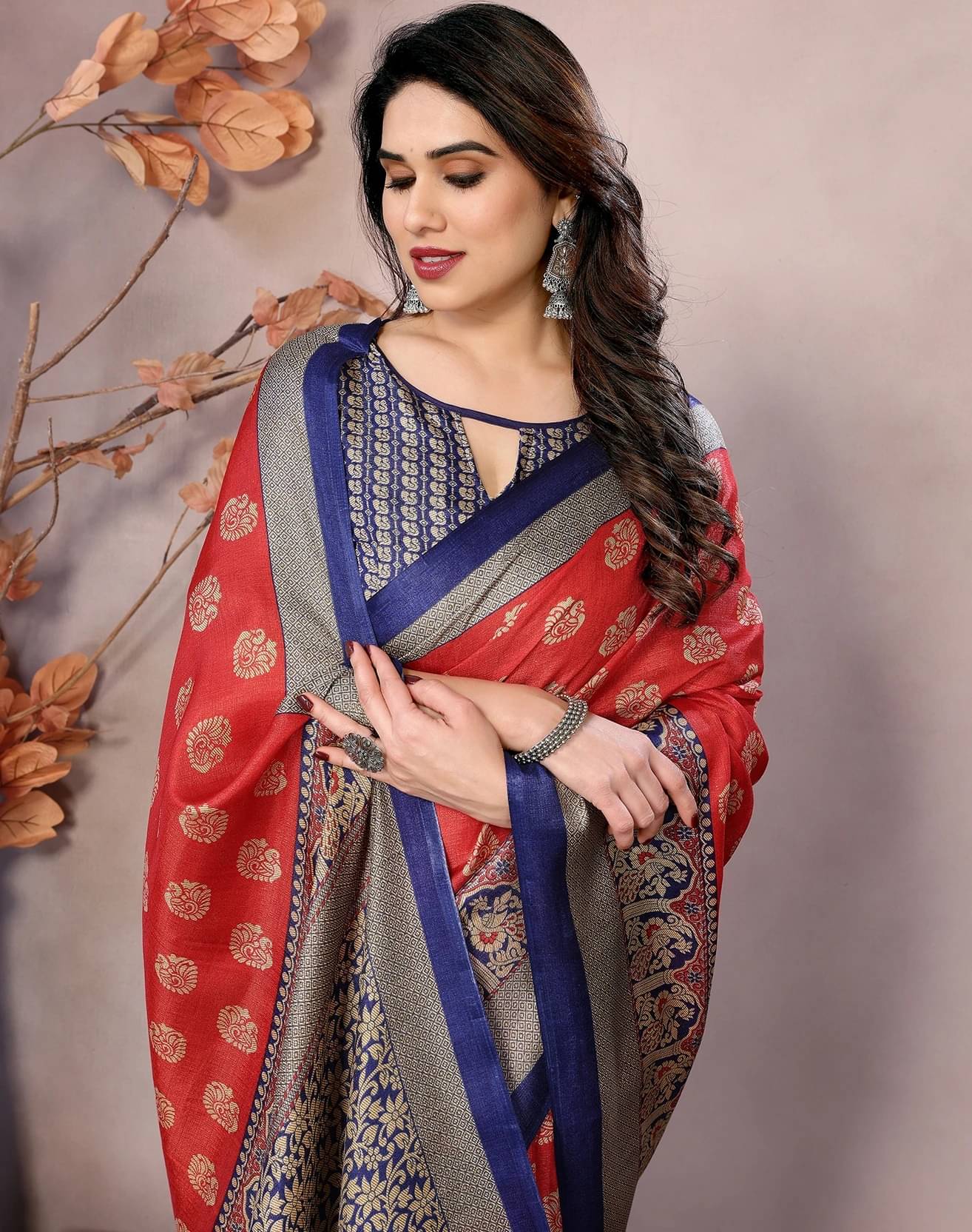     			Yashika Art Silk Printed Regular Saree With Unstitched Blouse Piece ( Red )