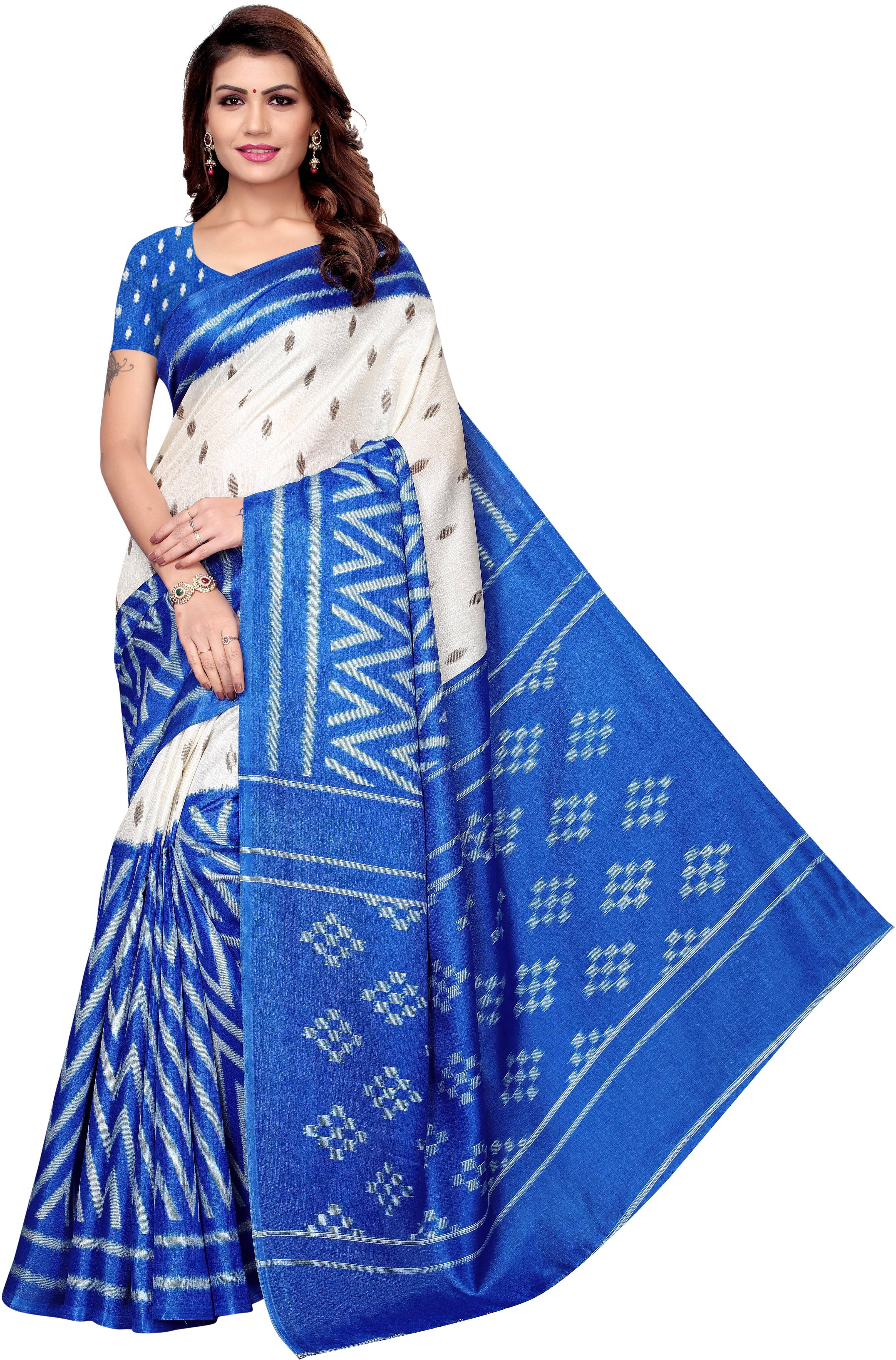 Yashika Art Silk Printed Regular Saree With Unstitched Blouse Piece ( Blue ) Yashika Art Silk Printed Regular Saree With Unstitched Blouse Piece ( Blue )