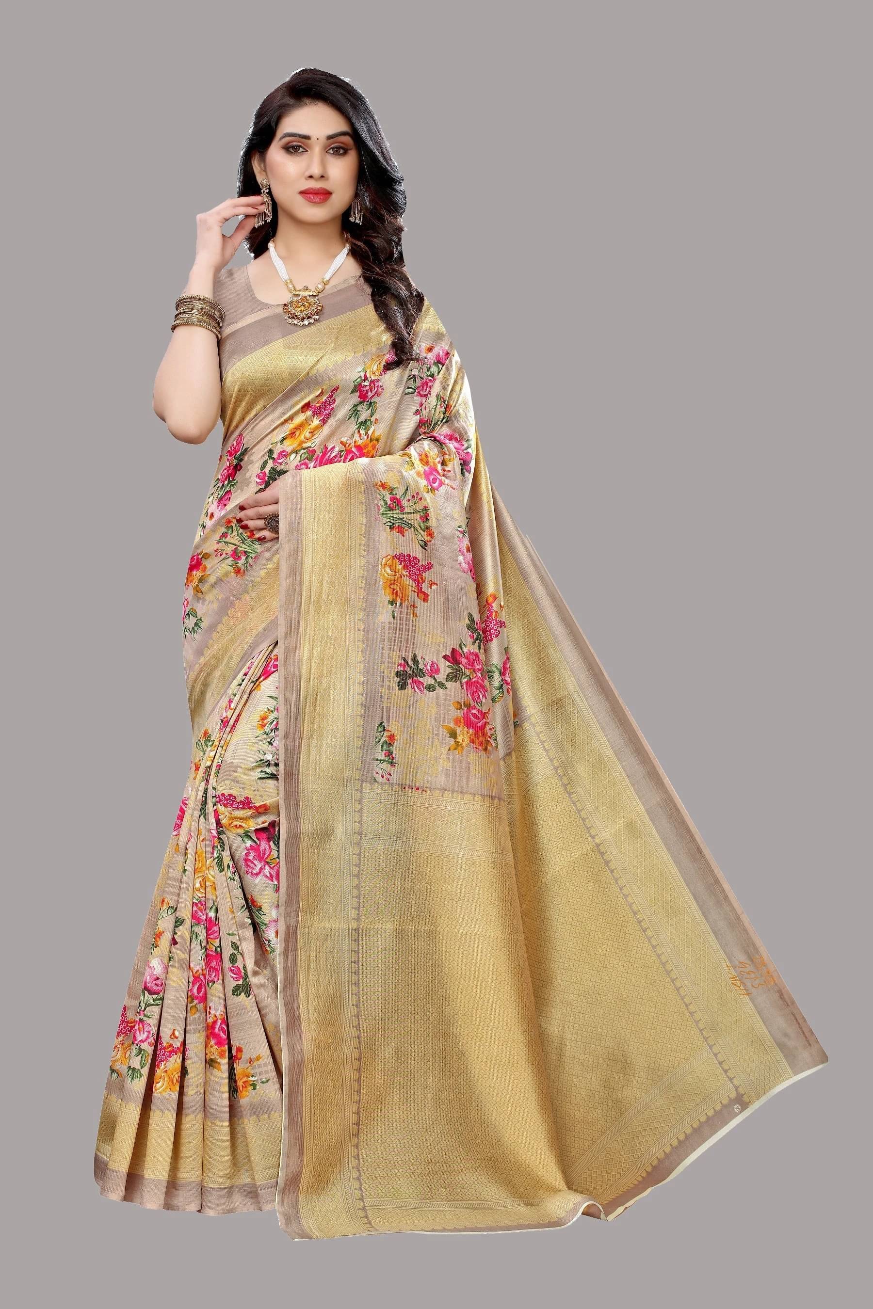     			Yashika Art Silk Printed Regular Saree With Unstitched Blouse Piece ( Multicolor )