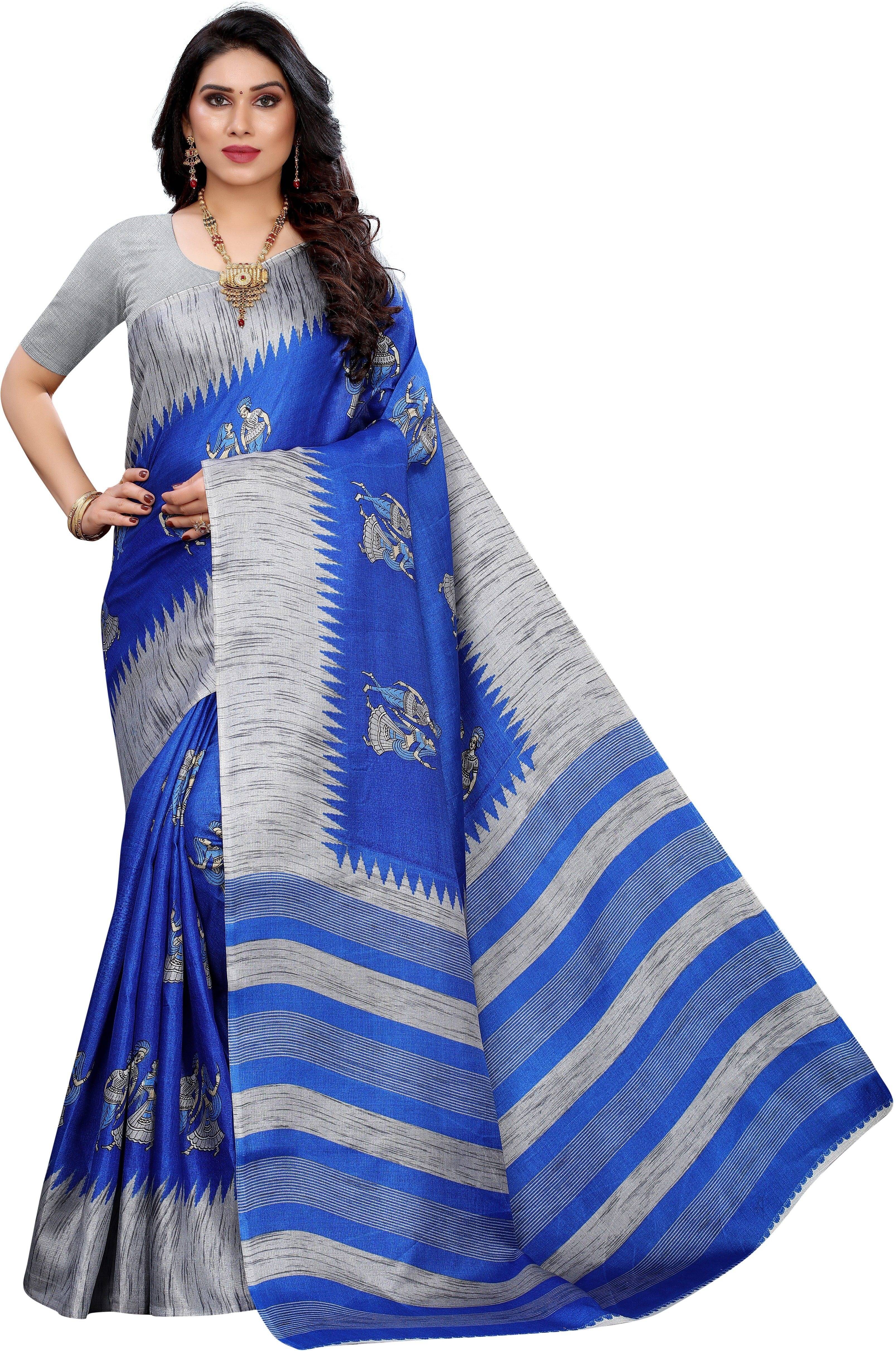     			Yashika Art Silk Printed Regular Saree With Unstitched Blouse Piece ( Blue )