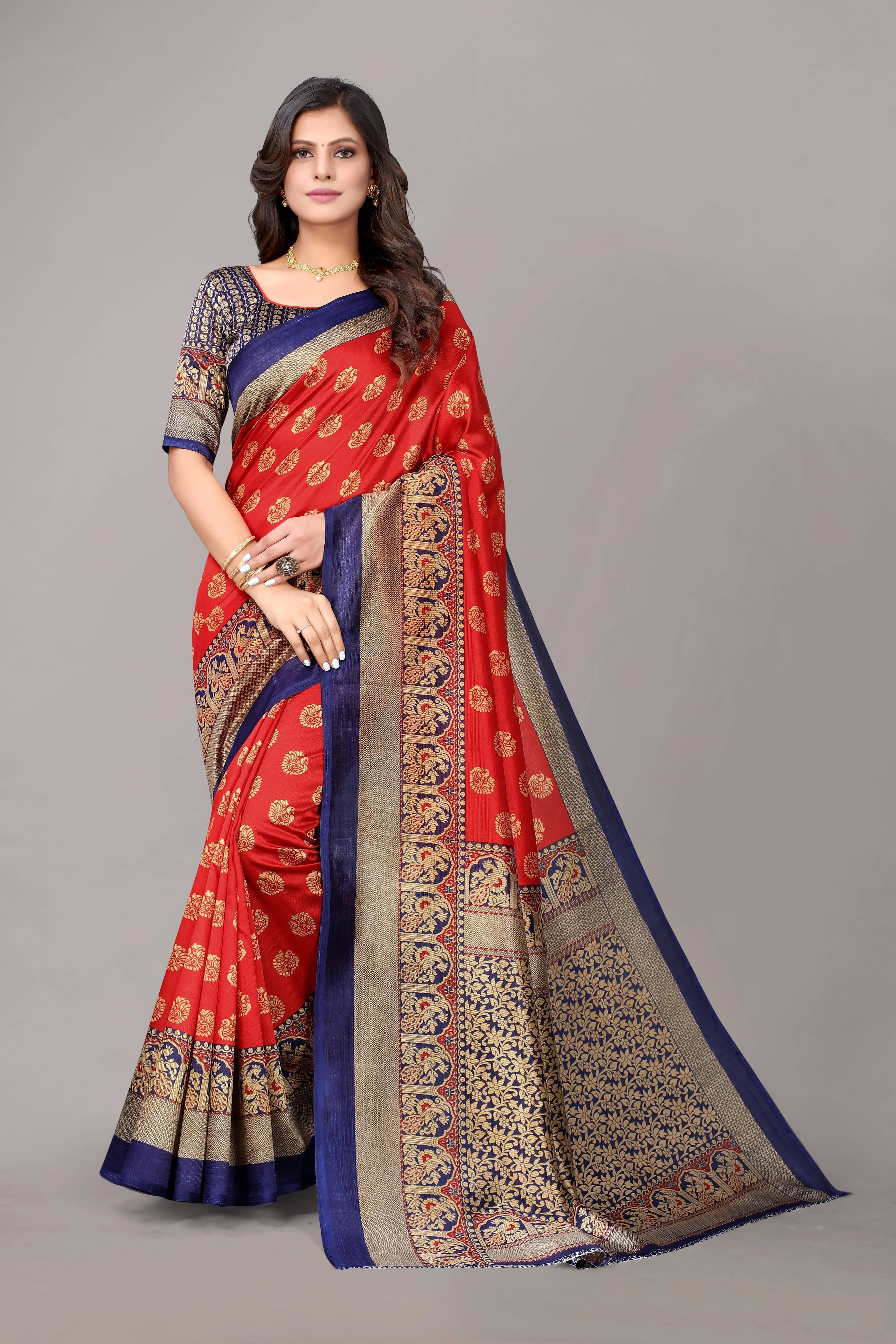 Yashika Art Silk Printed Regular Saree With Unstitched Blouse Piece ( Red ) Yashika Art Silk Printed Regular Saree With Unstitched Blouse Piece ( Red )