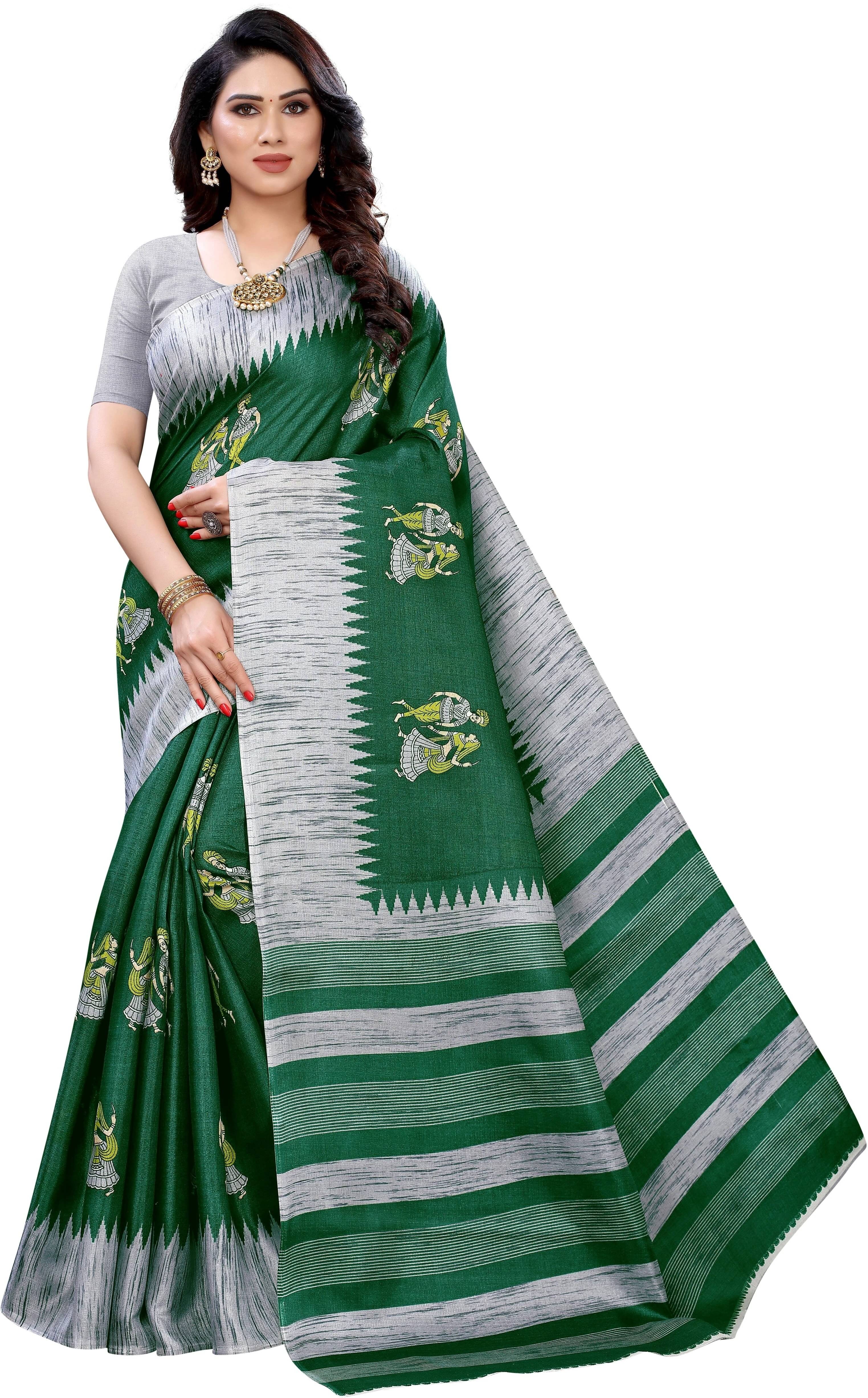     			Yashika Art Silk Printed Regular Saree With Unstitched Blouse Piece ( Green )