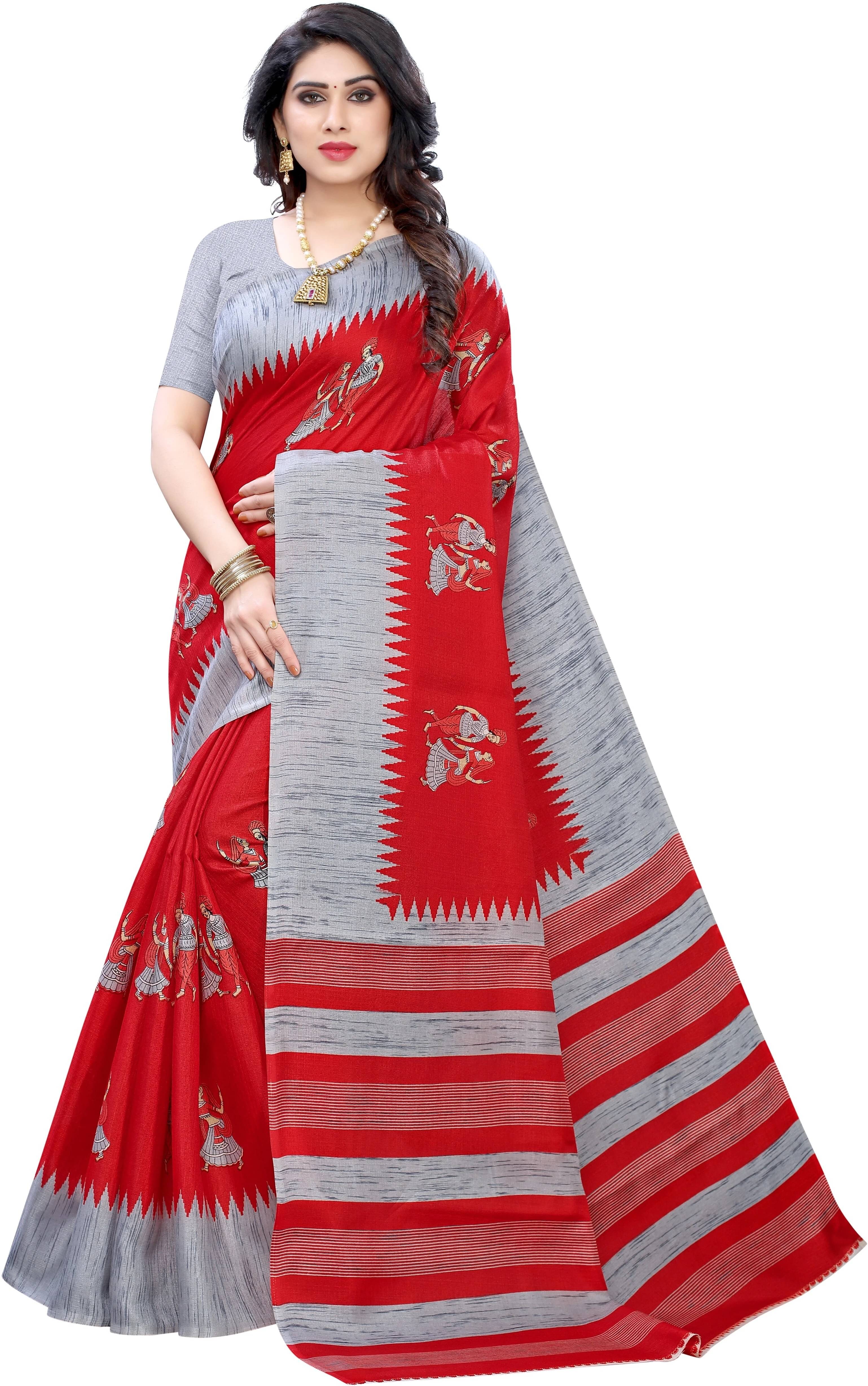 Yashika Art Silk Printed Regular Saree With Unstitched Blouse Piece ( Red )     			Yashika Art Silk Printed Regular Saree With Unstitched Blouse Piece ( Red )