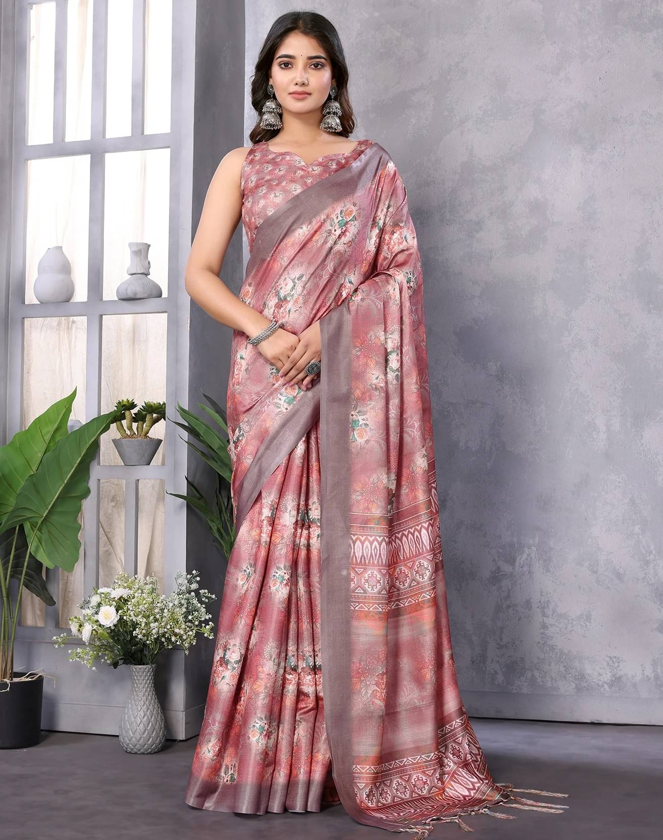     			Yashika Art Silk Printed Regular Saree With Unstitched Blouse Piece ( Pink )
