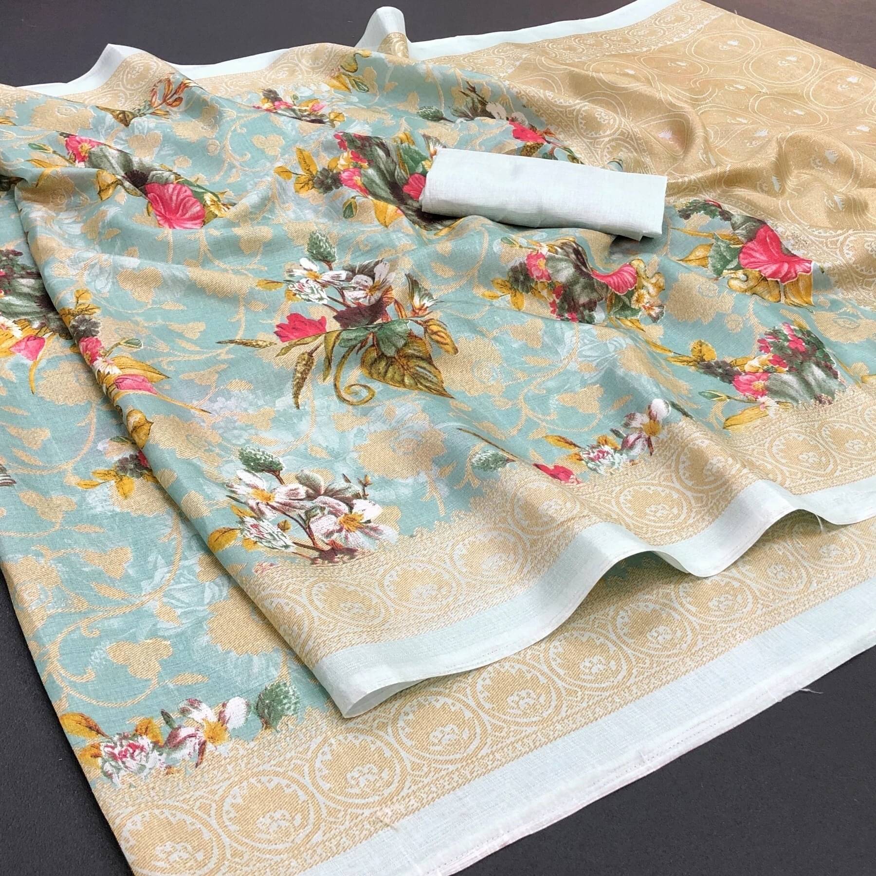     			Yashika Art Silk Printed Regular Saree With Unstitched Blouse Piece ( Blue )