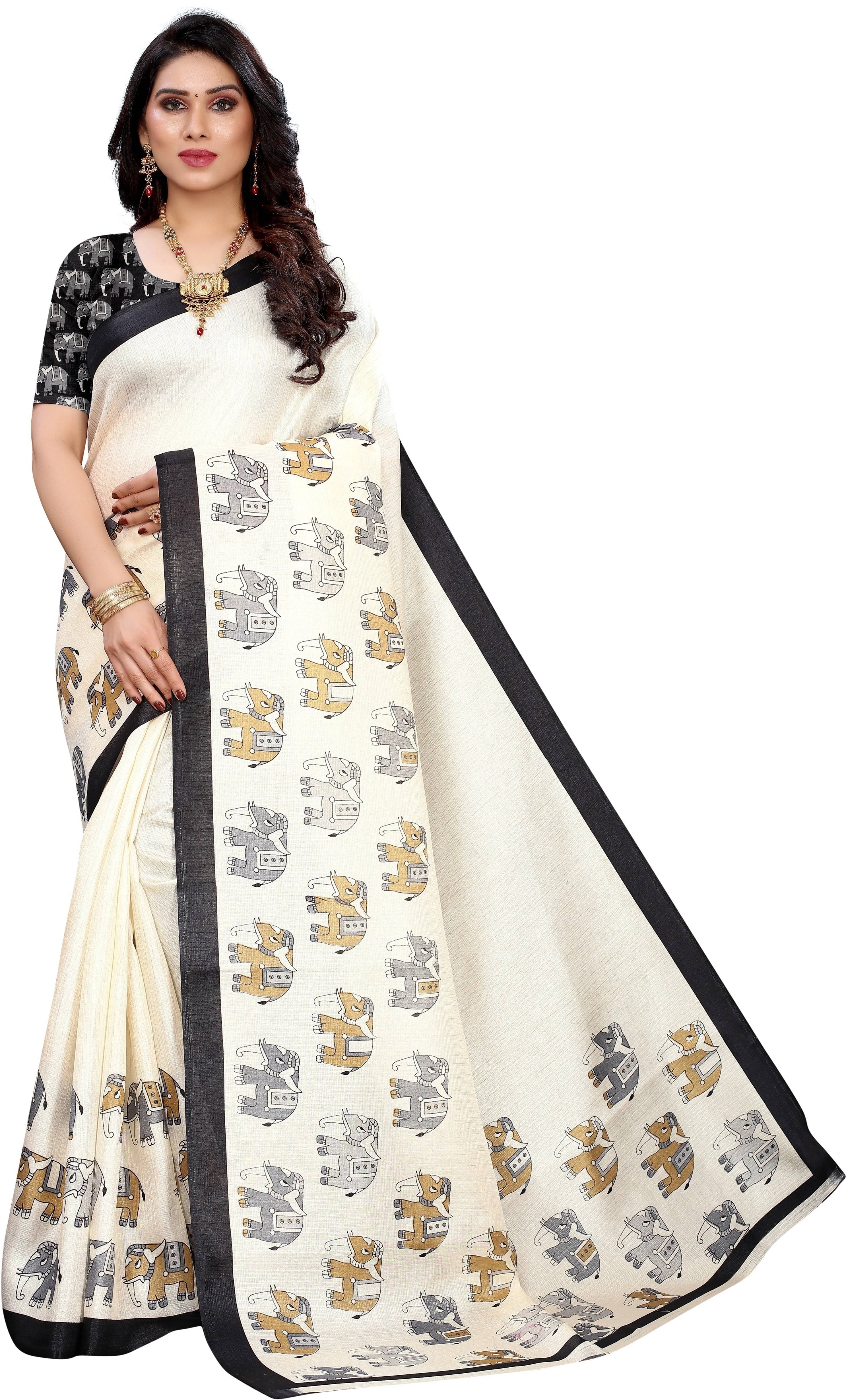     			Yashika Art Silk Printed Regular Saree With Unstitched Blouse Piece ( Black )