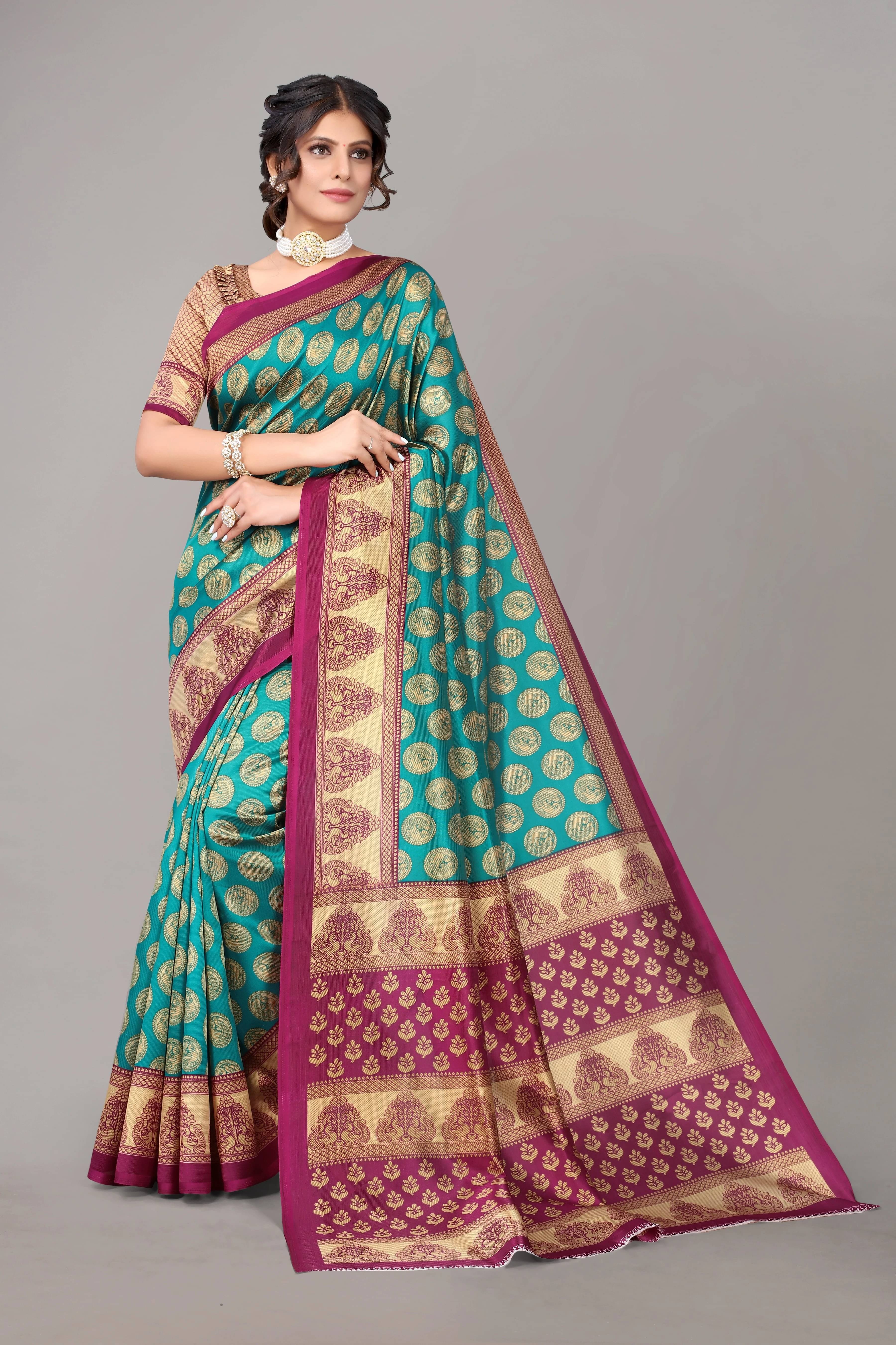     			Yashika Art Silk Printed Regular Saree With Unstitched Blouse Piece ( Light Blue )