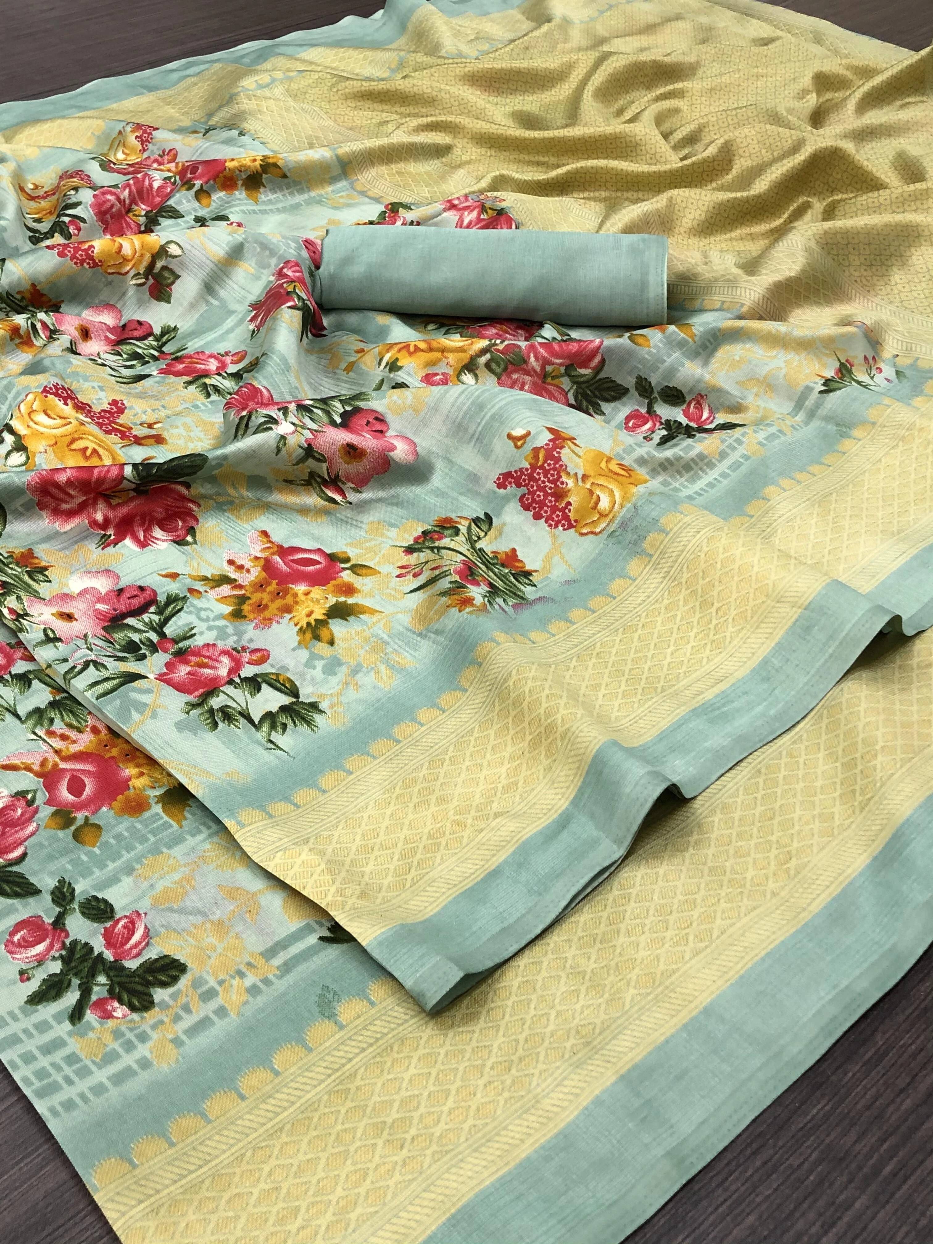 Yashika Art Silk Printed Regular Saree With Unstitched Blouse Piece ( Light Green ) Yashika Art Silk Printed Regular Saree With Unstitched Blouse Piece ( Light Green )