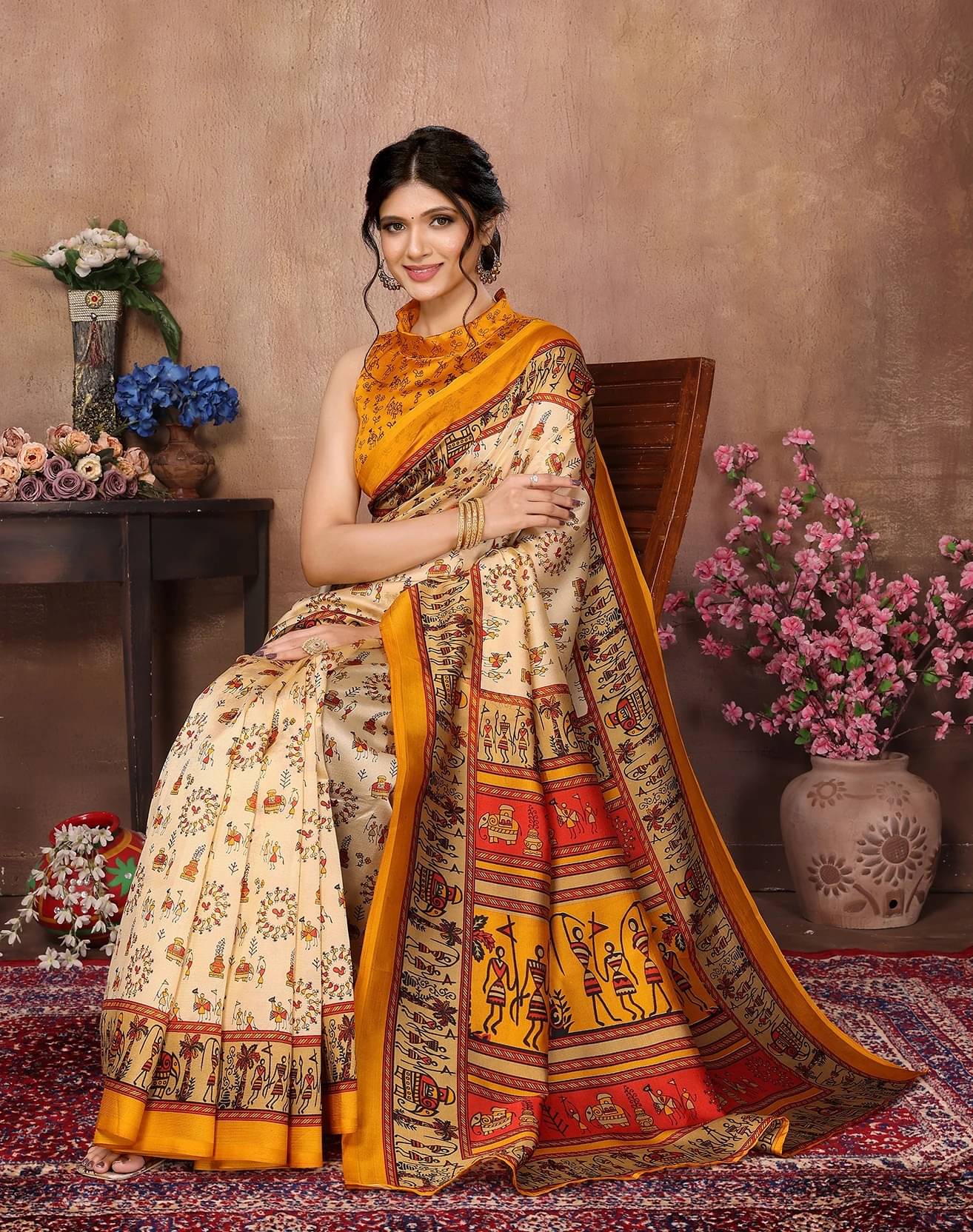     			Yashika Art Silk Printed Regular Saree With Unstitched Blouse Piece ( Yellow )