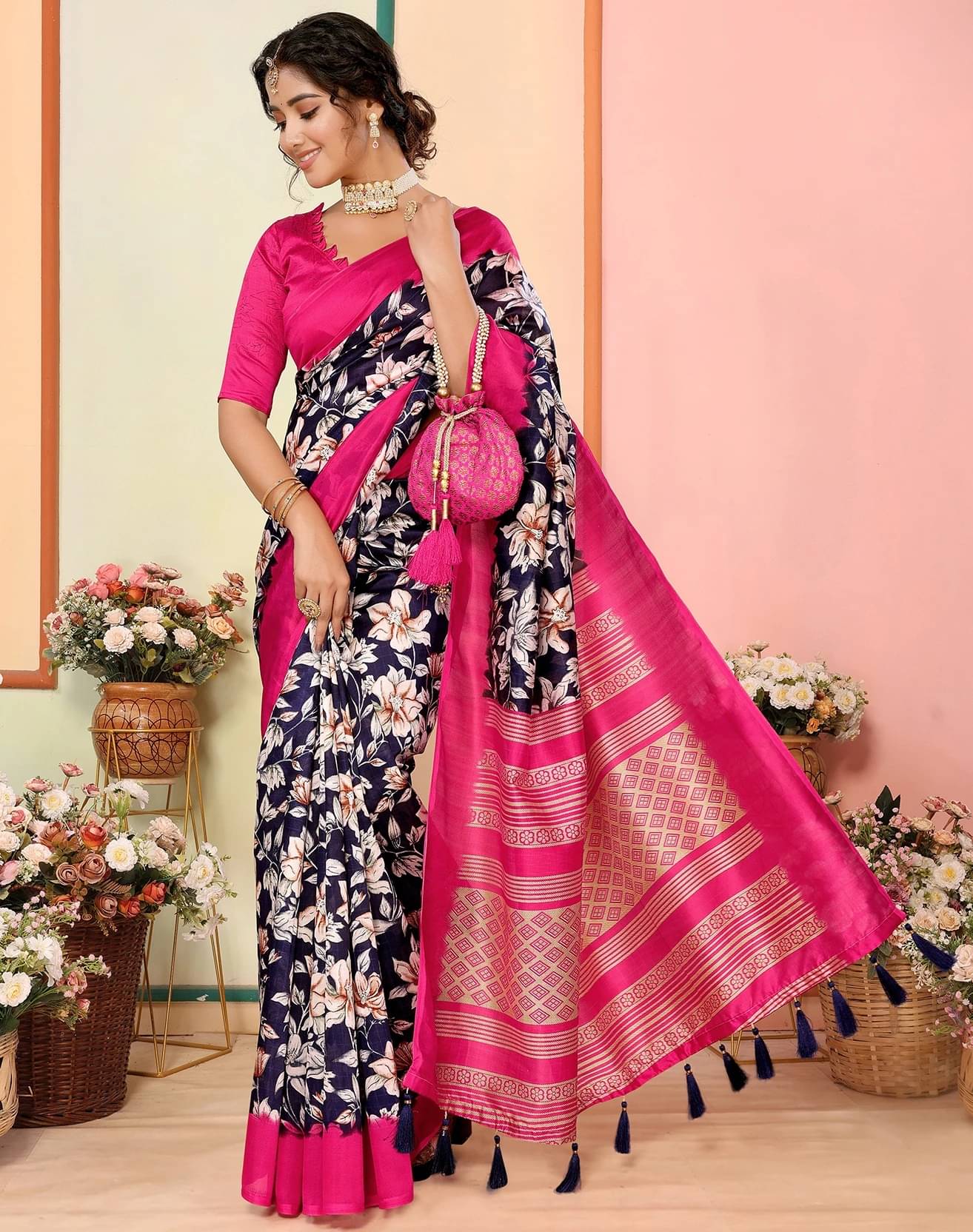     			Yashika Art Silk Printed Regular Saree With Unstitched Blouse Piece ( Blue )