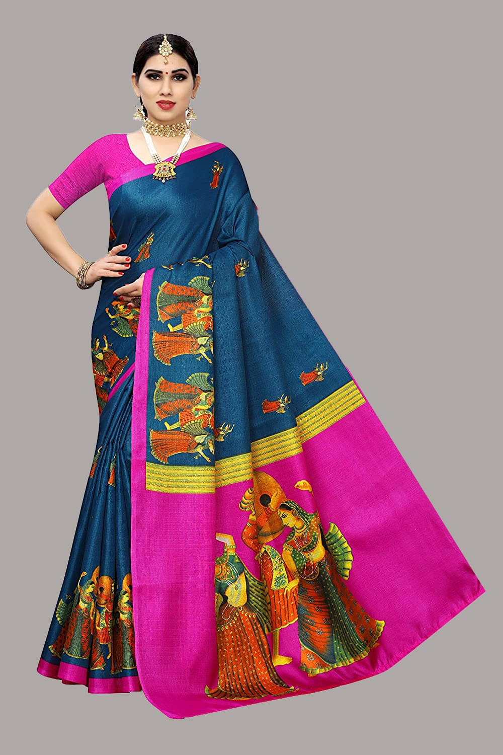     			Yashika Art Silk Printed Regular Saree With Unstitched Blouse Piece ( Light Blue )