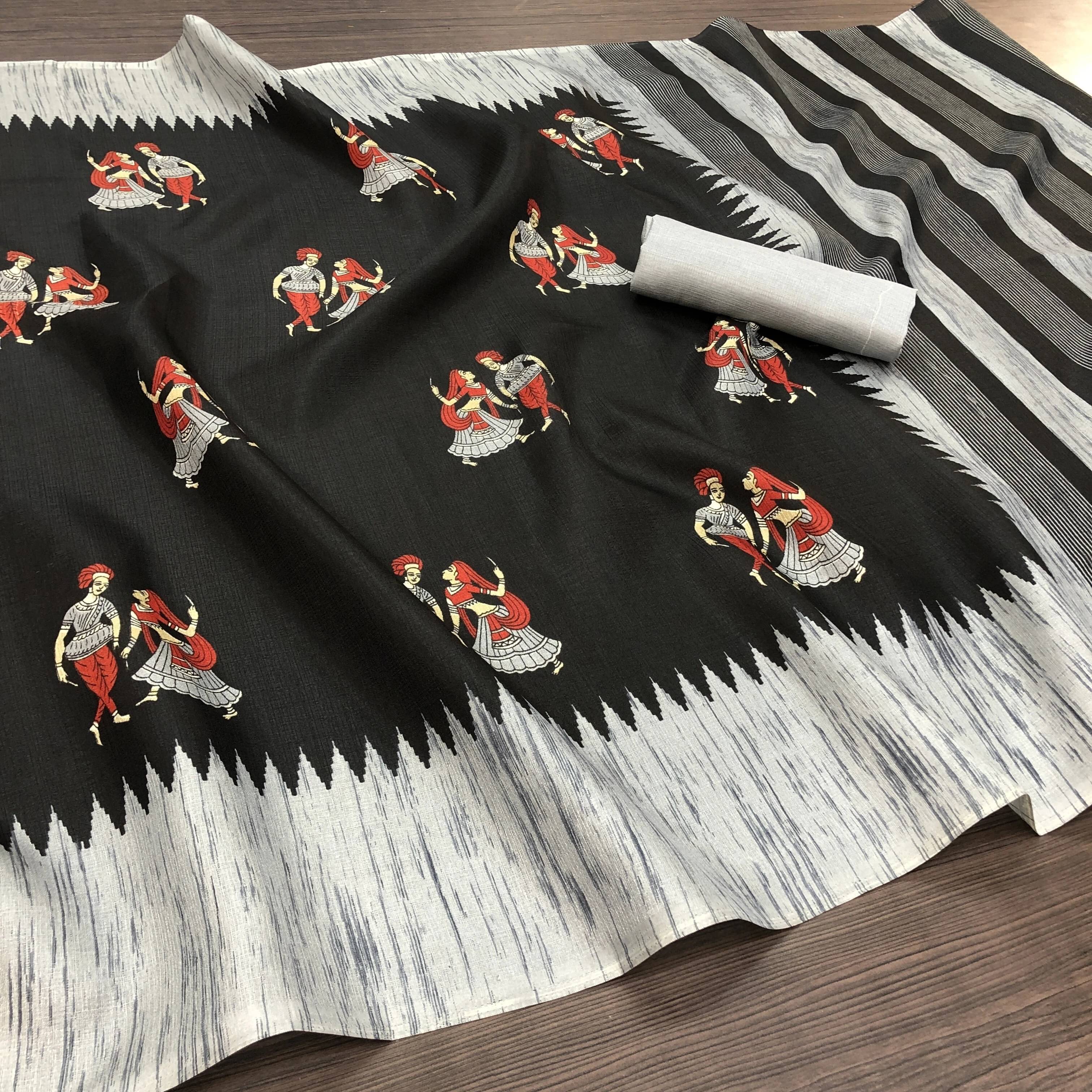 Yashika Art Silk Printed Regular Saree With Unstitched Blouse Piece ( Black )     			Yashika Art Silk Printed Regular Saree With Unstitched Blouse Piece ( Black )
