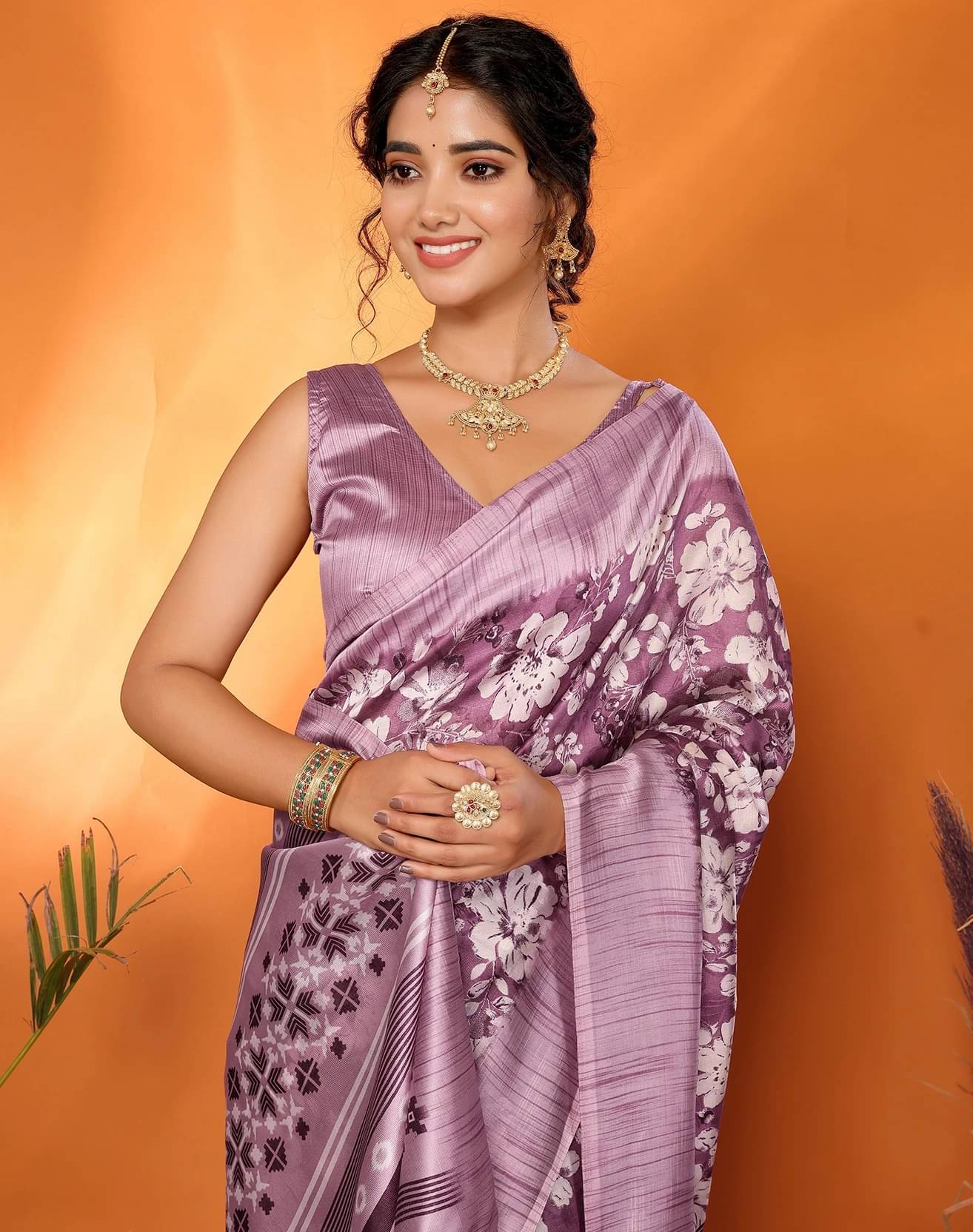    			Yashika Art Silk Printed Regular Saree With Unstitched Blouse Piece ( Purple )