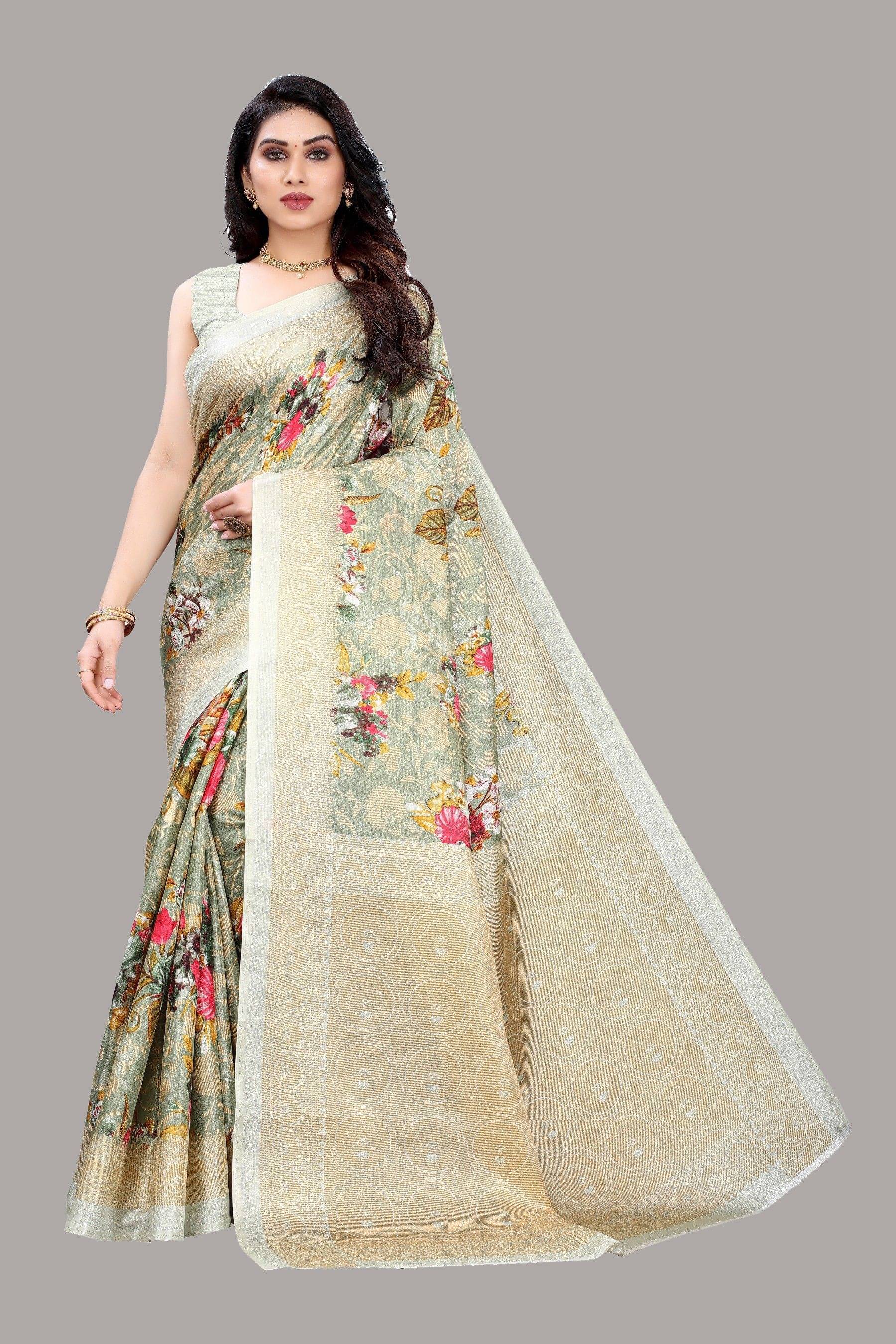 Yashika Art Silk Printed Regular Saree With Unstitched Blouse Piece ( Green ) Yashika Art Silk Printed Regular Saree With Unstitched Blouse Piece ( Green )