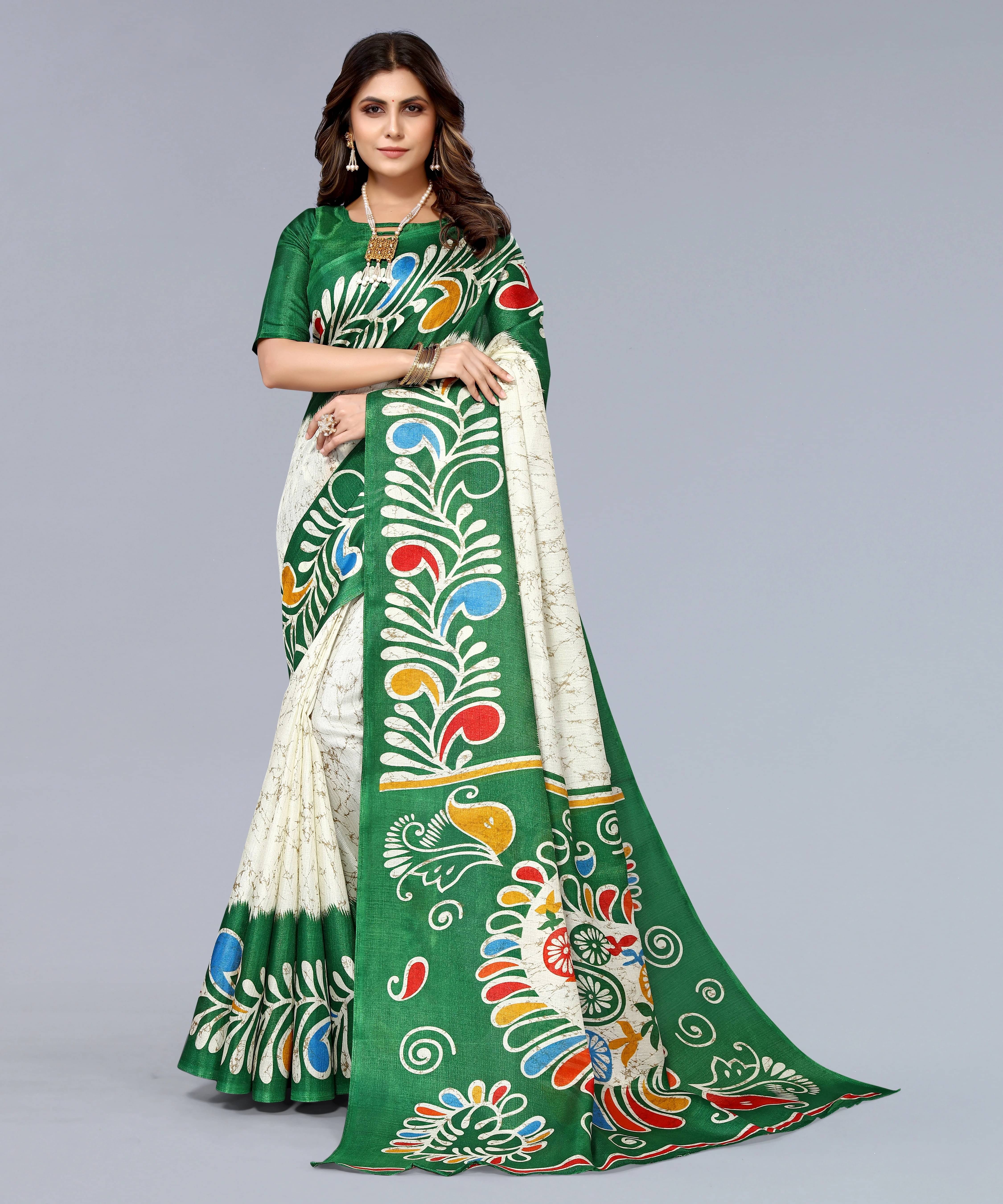     			Yashika Art Silk Printed Regular Saree With Unstitched Blouse Piece ( Light Green )