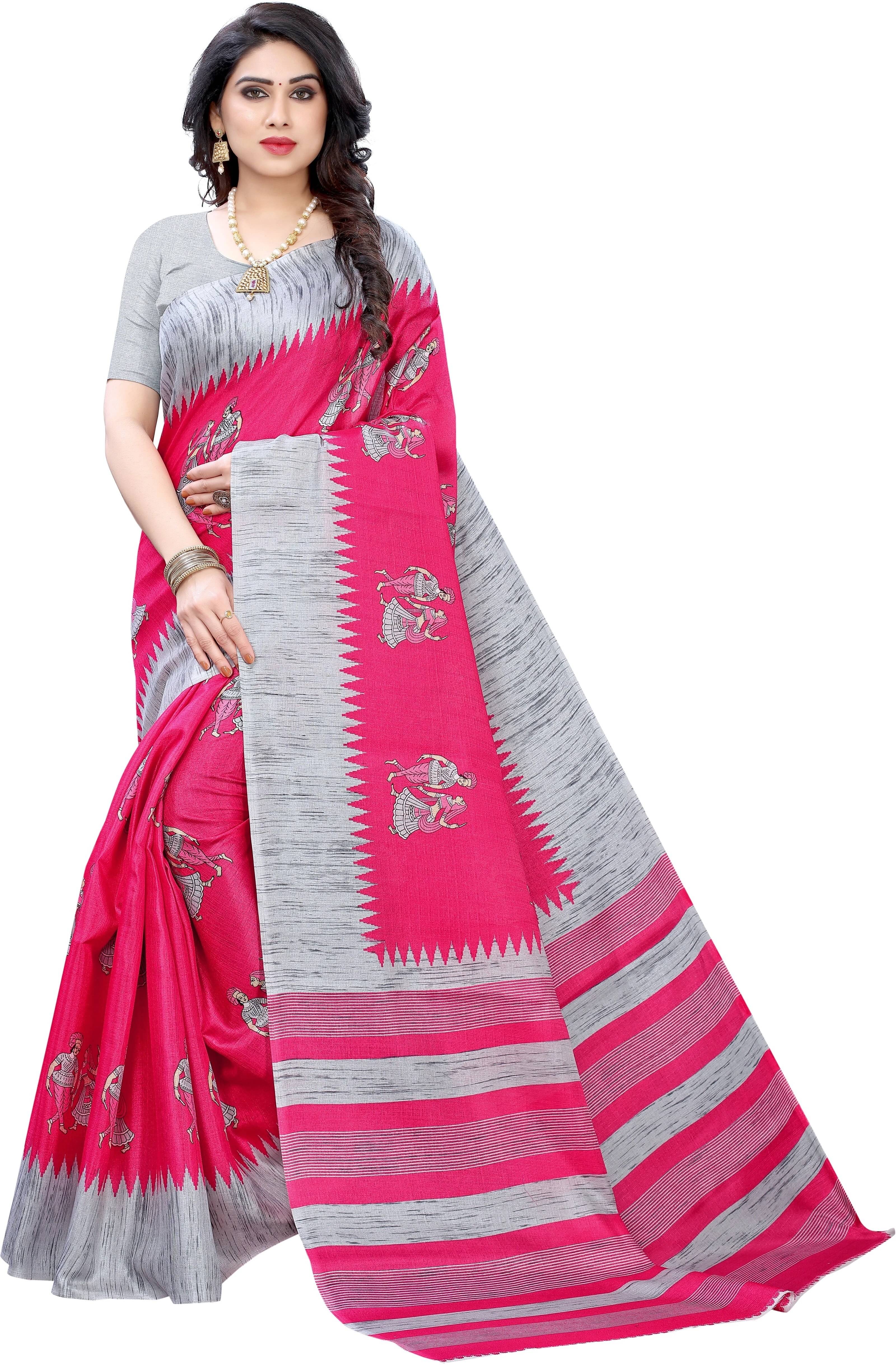     			Yashika Art Silk Printed Regular Saree With Unstitched Blouse Piece ( Pink )