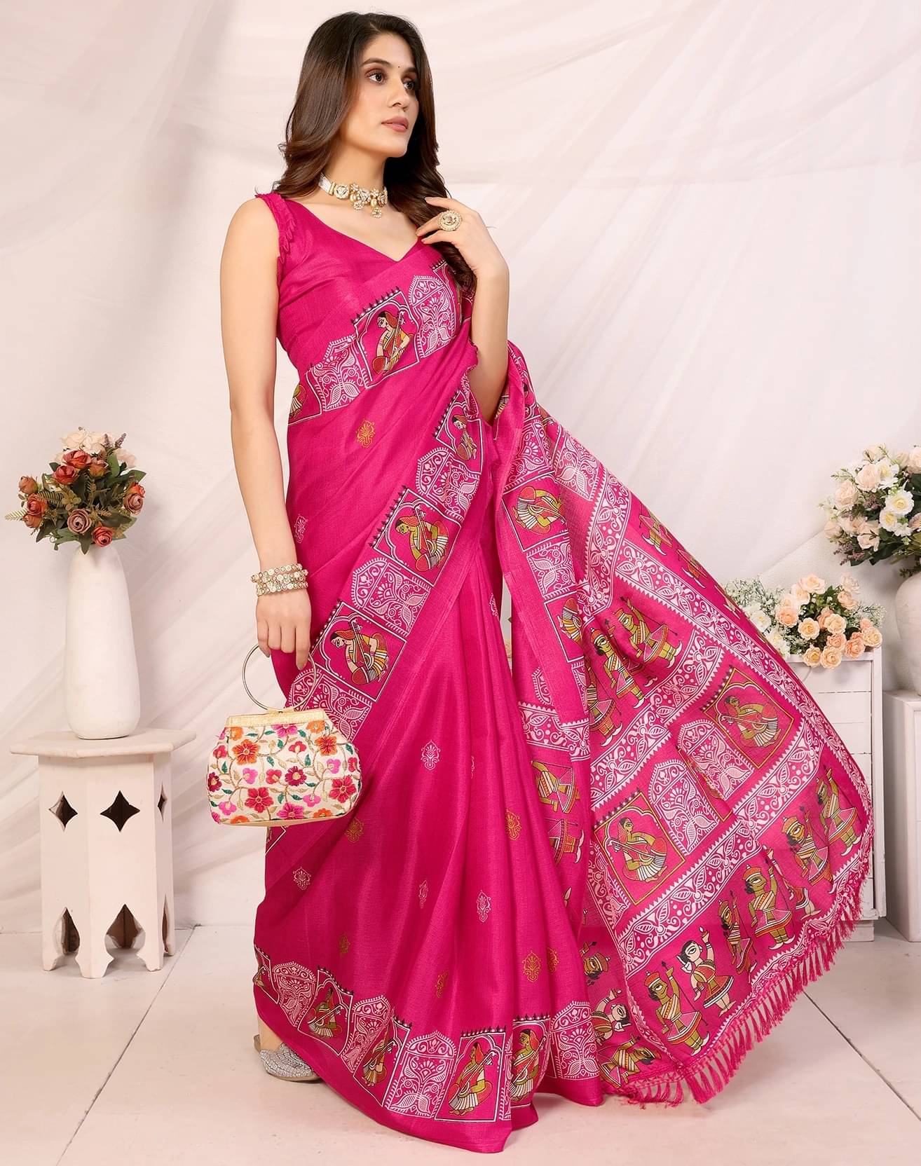 Yashika Art Silk Printed Regular Saree With Unstitched Blouse Piece ( Pink ) Yashika Art Silk Printed Regular Saree With Unstitched Blouse Piece ( Pink )