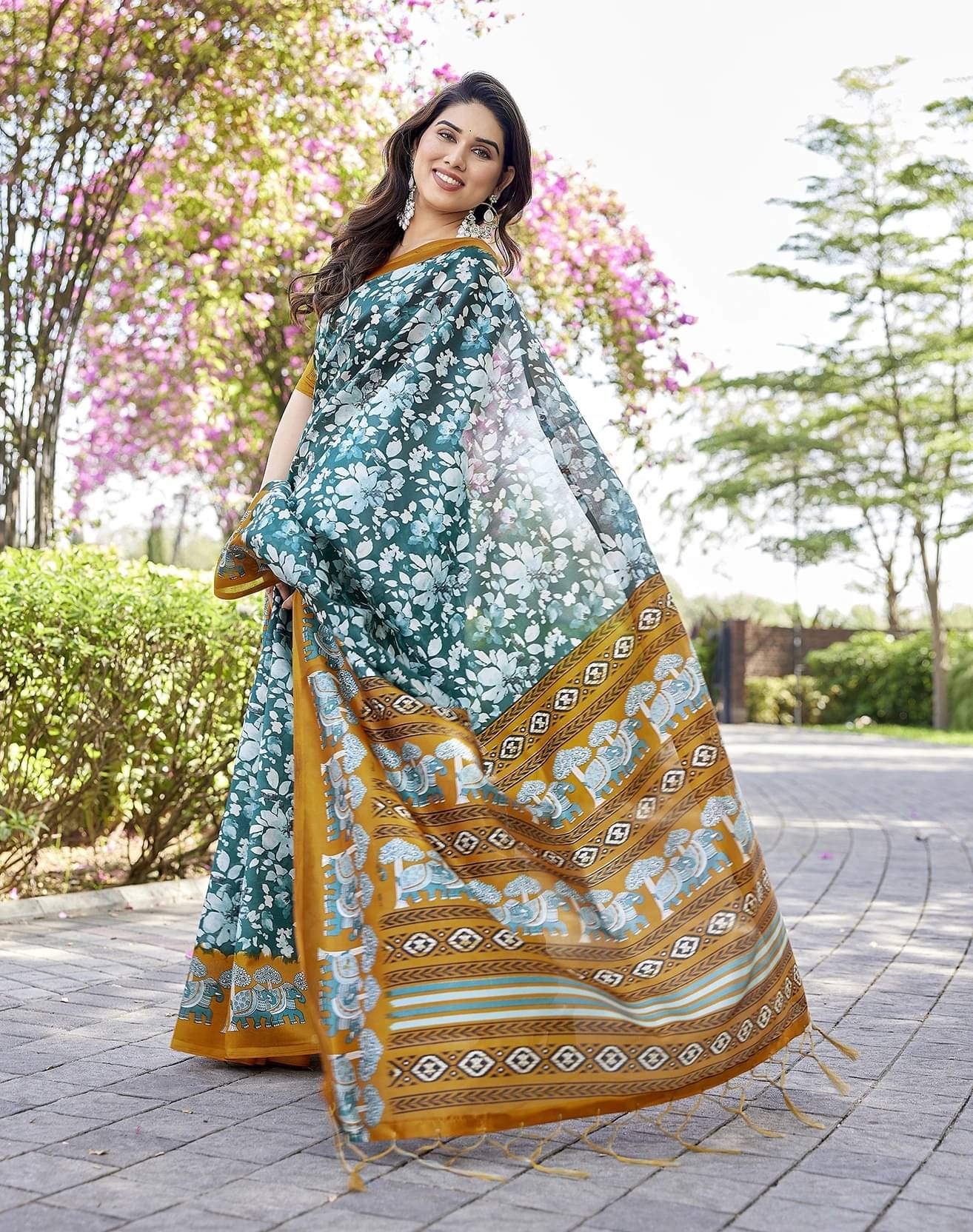 Yashika Art Silk Printed Regular Saree With Unstitched Blouse Piece ( Blue ) Yashika Art Silk Printed Regular Saree With Unstitched Blouse Piece ( Blue )