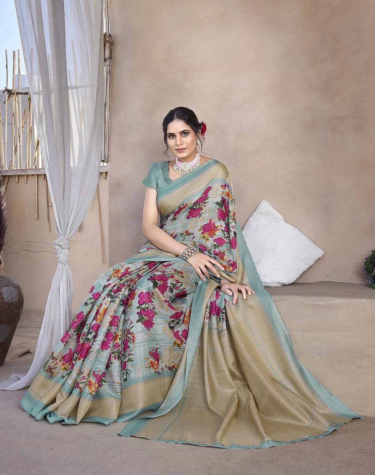     			Yashika Art Silk Printed Regular Saree With Unstitched Blouse Piece ( Green )