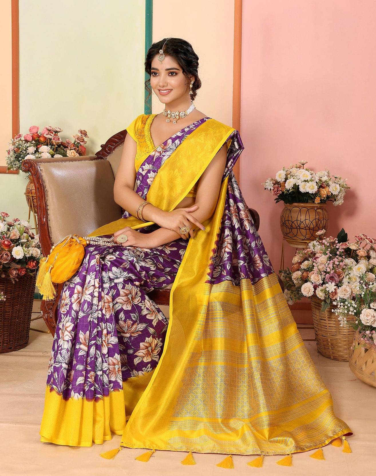 Yashika Art Silk Printed Regular Saree With Unstitched Blouse Piece ( Purple ) Yashika Art Silk Printed Regular Saree With Unstitched Blouse Piece ( Purple )