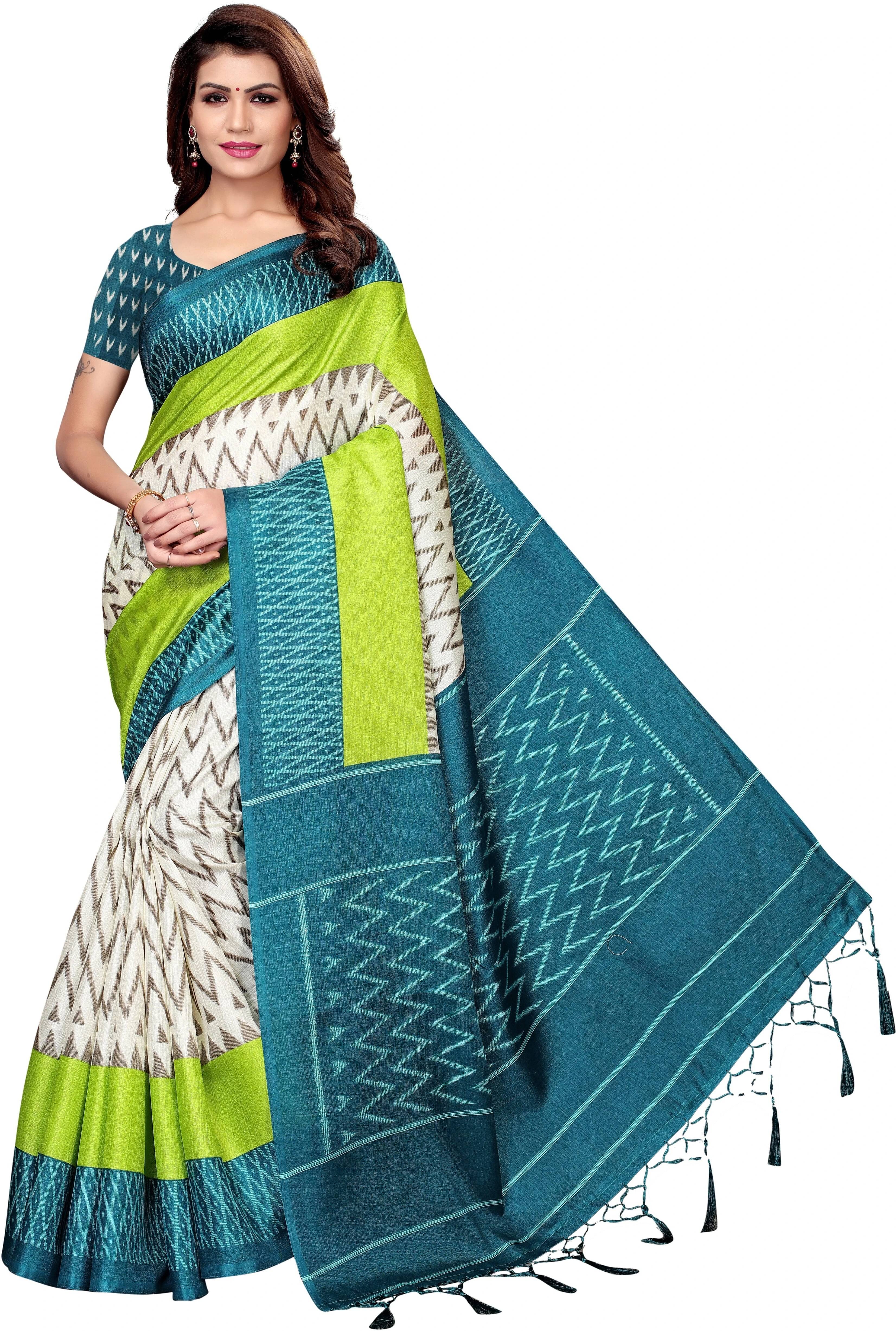     			Yashika Art Silk Printed Regular Saree With Unstitched Blouse Piece ( White )