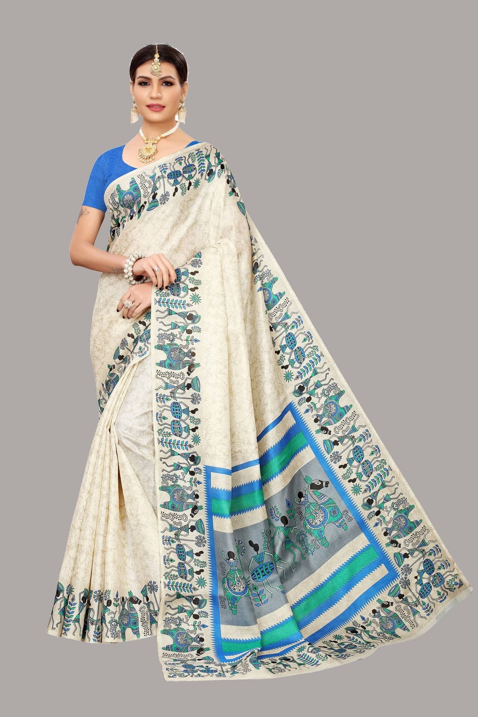Yashika Art Silk Printed Regular Saree With Unstitched Blouse Piece ( Multicolor )     			Yashika Art Silk Printed Regular Saree With Unstitched Blouse Piece ( Multicolor )