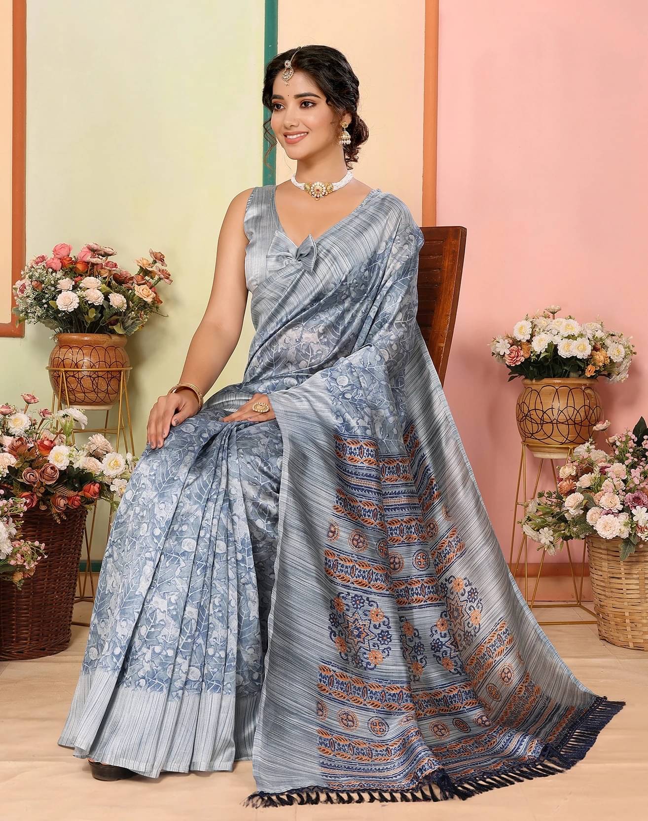     			Yashika Art Silk Printed Regular Saree With Unstitched Blouse Piece ( Blue )