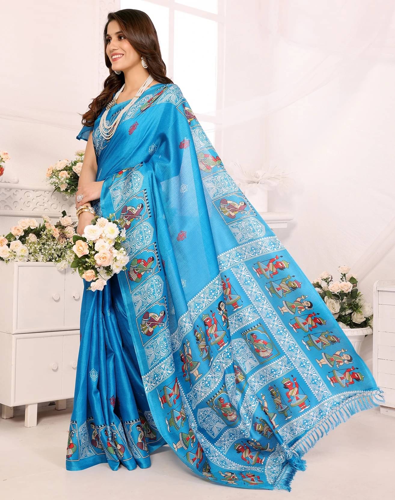 Yashika Art Silk Printed Regular Saree With Unstitched Blouse Piece ( Blue ) Yashika Art Silk Printed Regular Saree With Unstitched Blouse Piece ( Blue )