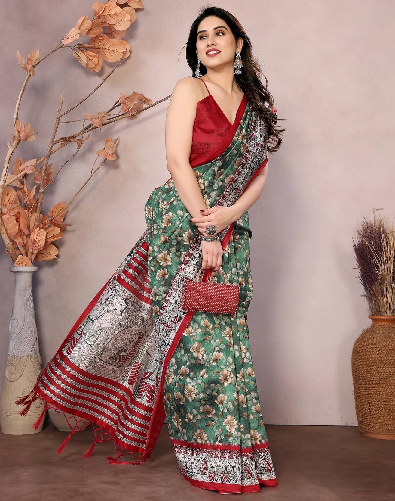     			Yashika Art Silk Printed Regular Saree With Unstitched Blouse Piece ( Green )
