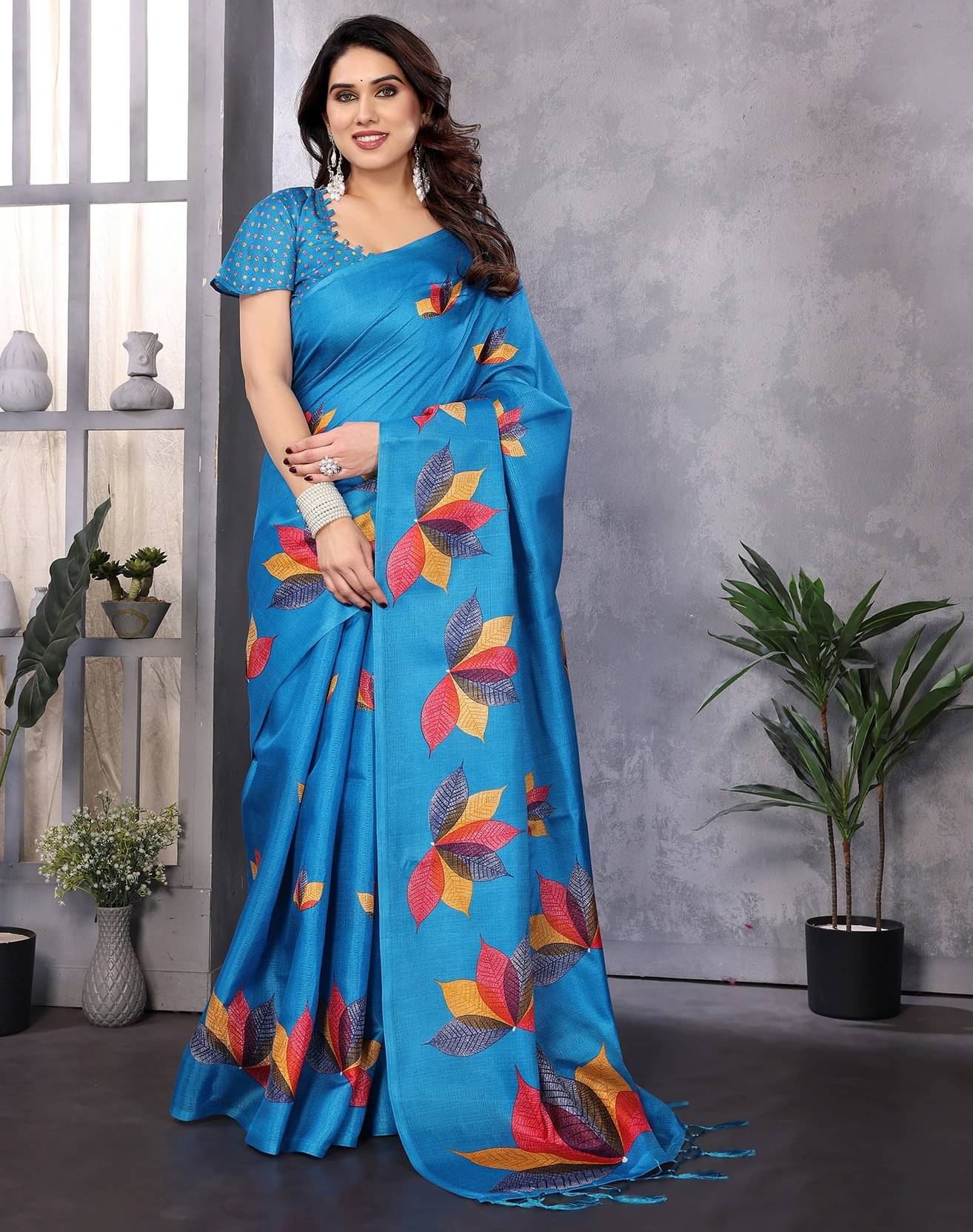     			Yashika Art Silk Printed Regular Saree With Unstitched Blouse Piece ( Blue )