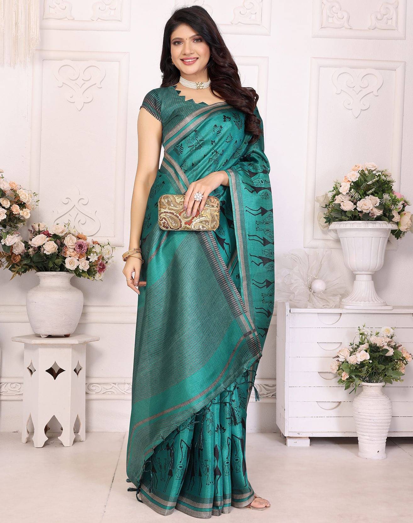 Yashika Art Silk Printed Regular Saree With Unstitched Blouse Piece ( Blue )     			Yashika Art Silk Printed Regular Saree With Unstitched Blouse Piece ( Blue )