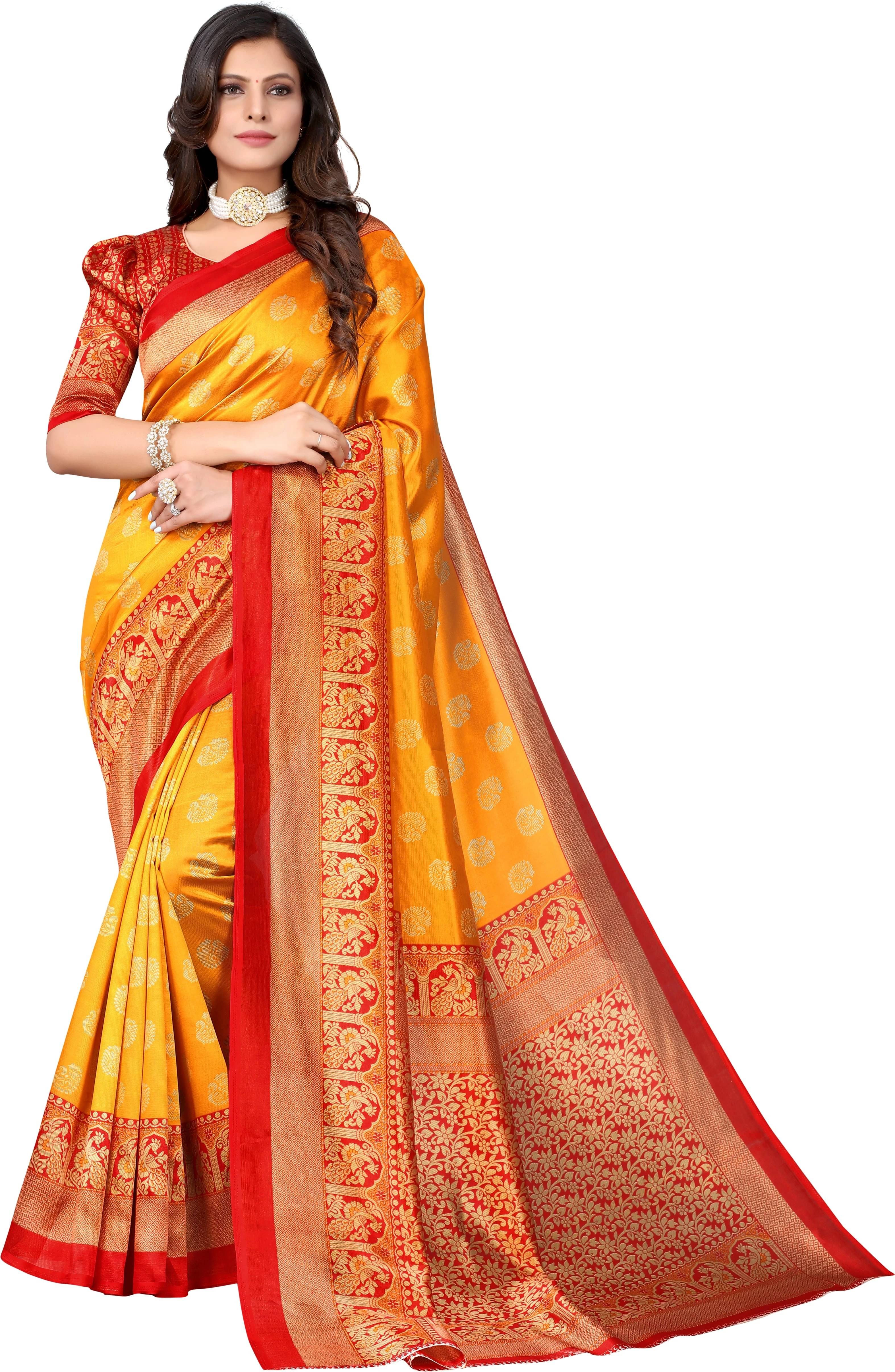 Yashika Art Silk Printed Regular Saree With Unstitched Blouse Piece ( Mustard ) Yashika Art Silk Printed Regular Saree With Unstitched Blouse Piece ( Mustard )
