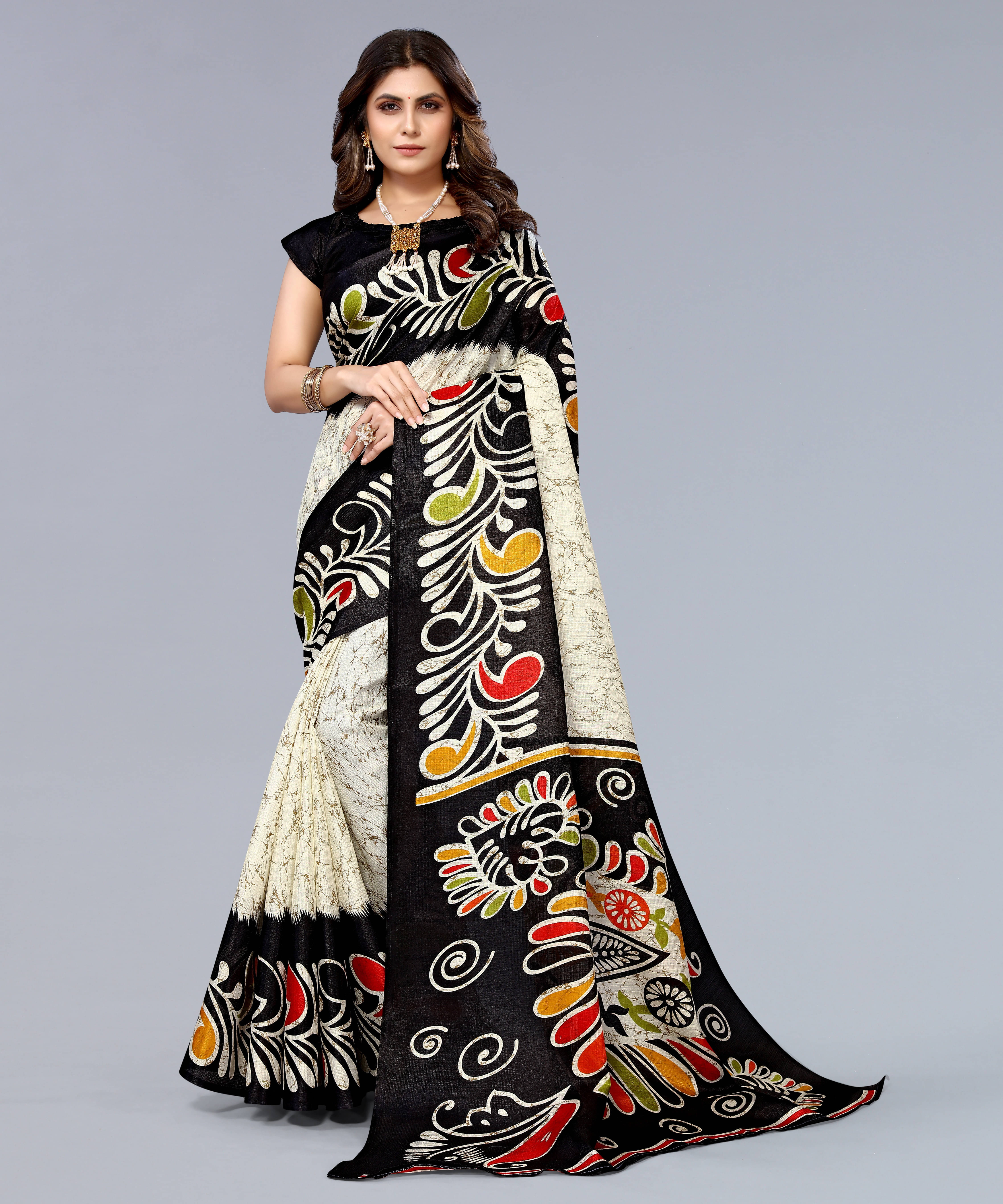 Yashika Art Silk Printed Regular Saree With Unstitched Blouse Piece ( Black ) Yashika Art Silk Printed Regular Saree With Unstitched Blouse Piece ( Black )
