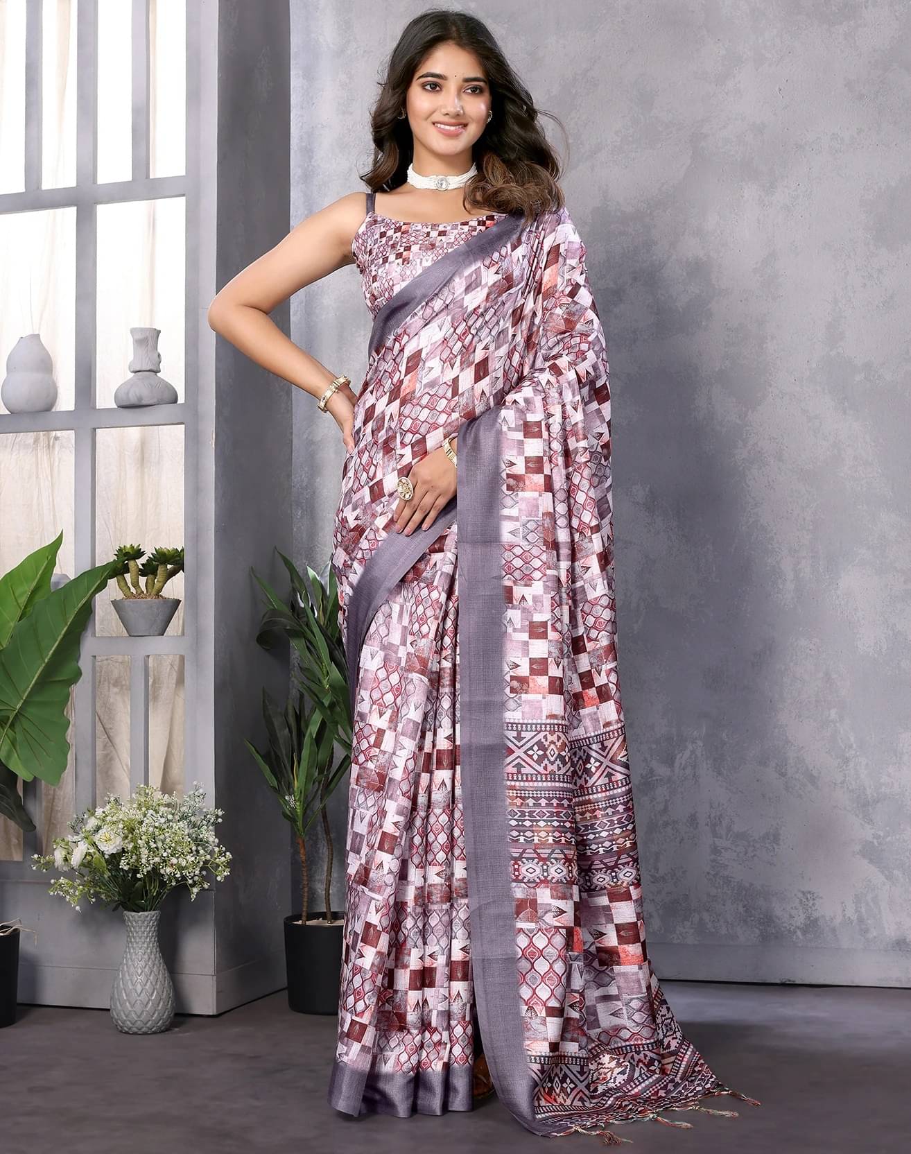     			Yashika Art Silk Printed Regular Saree With Unstitched Blouse Piece ( Grey )