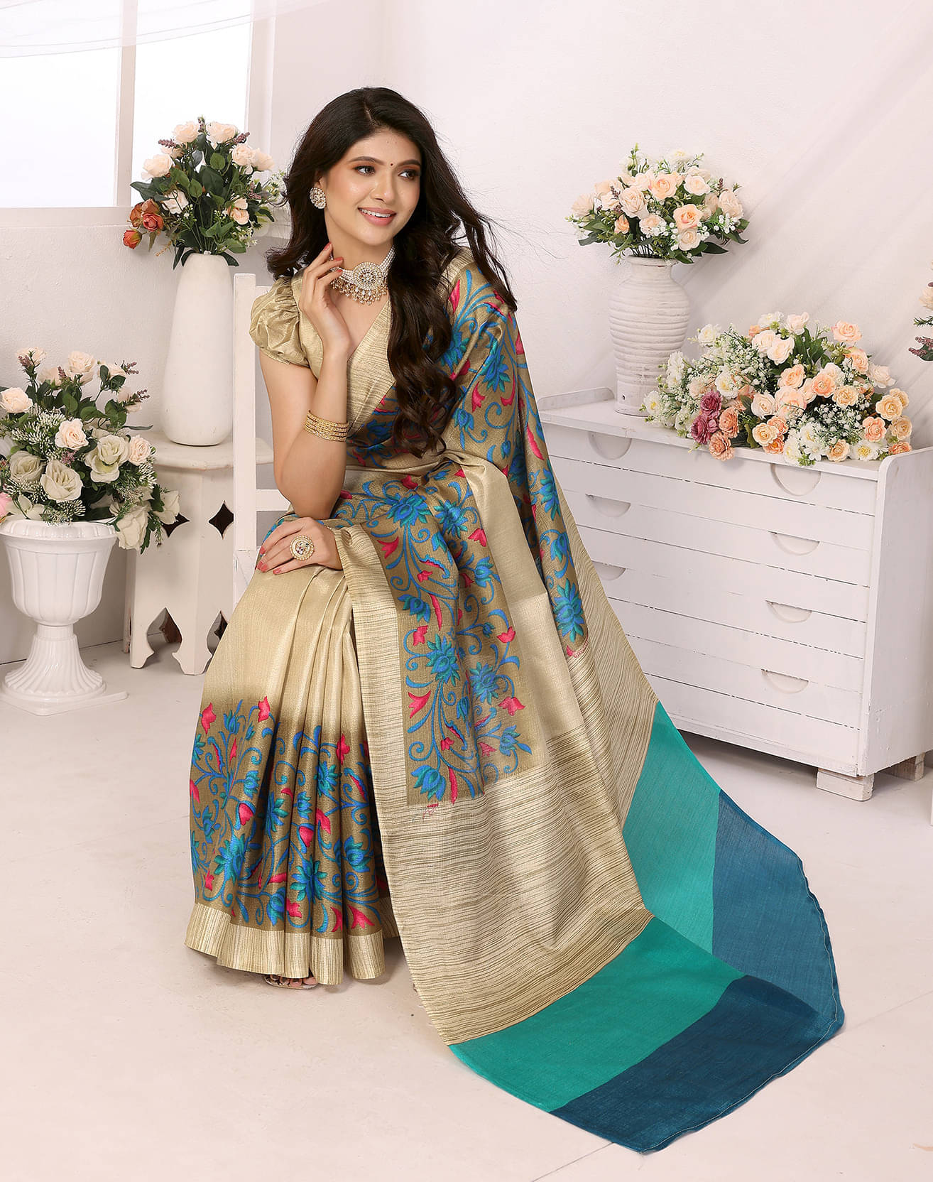 Yashika Art Silk Printed Regular Saree With Unstitched Blouse Piece ( Blue )     			Yashika Art Silk Printed Regular Saree With Unstitched Blouse Piece ( Blue )