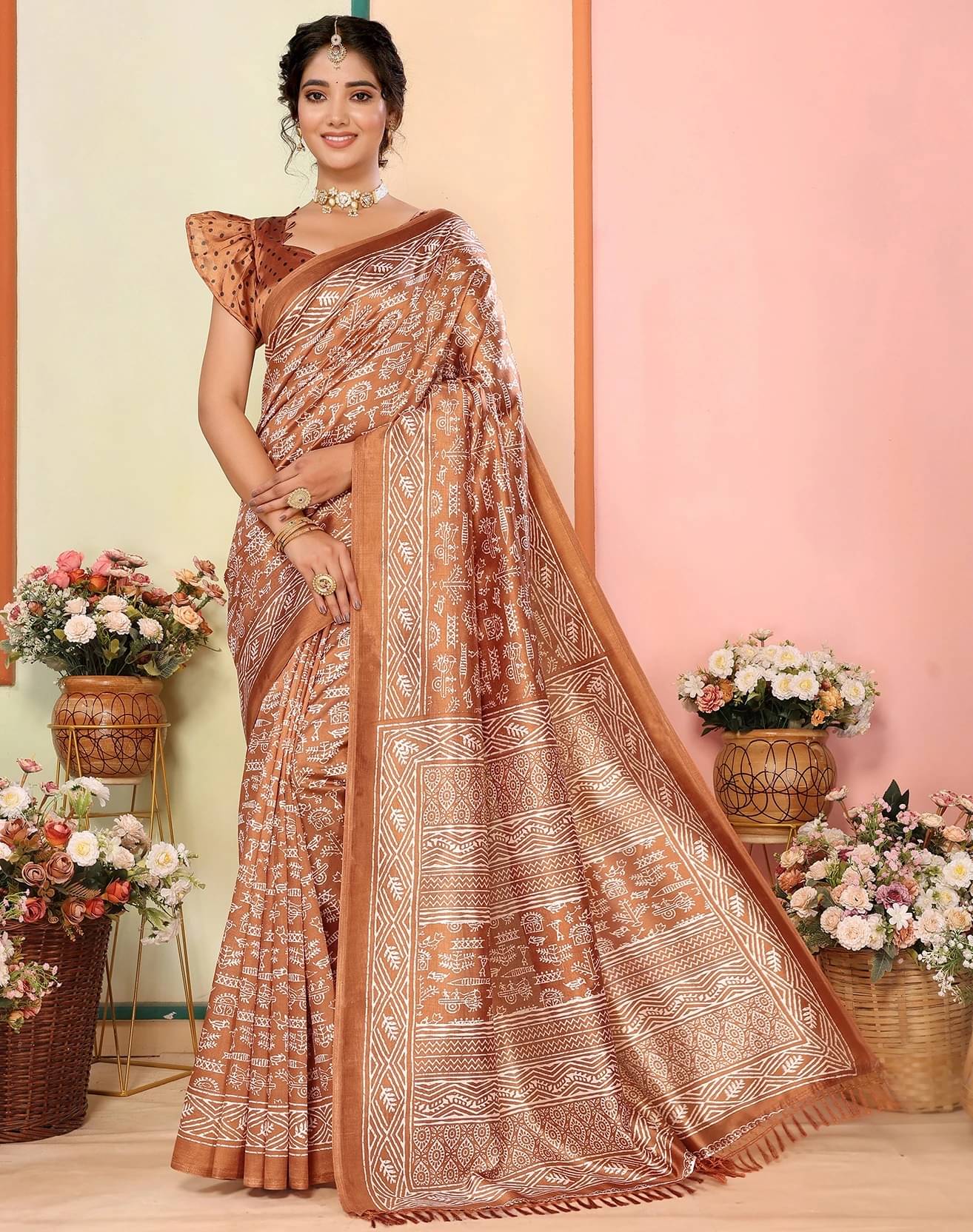     			Yashika Art Silk Printed Regular Saree With Unstitched Blouse Piece ( Orange )