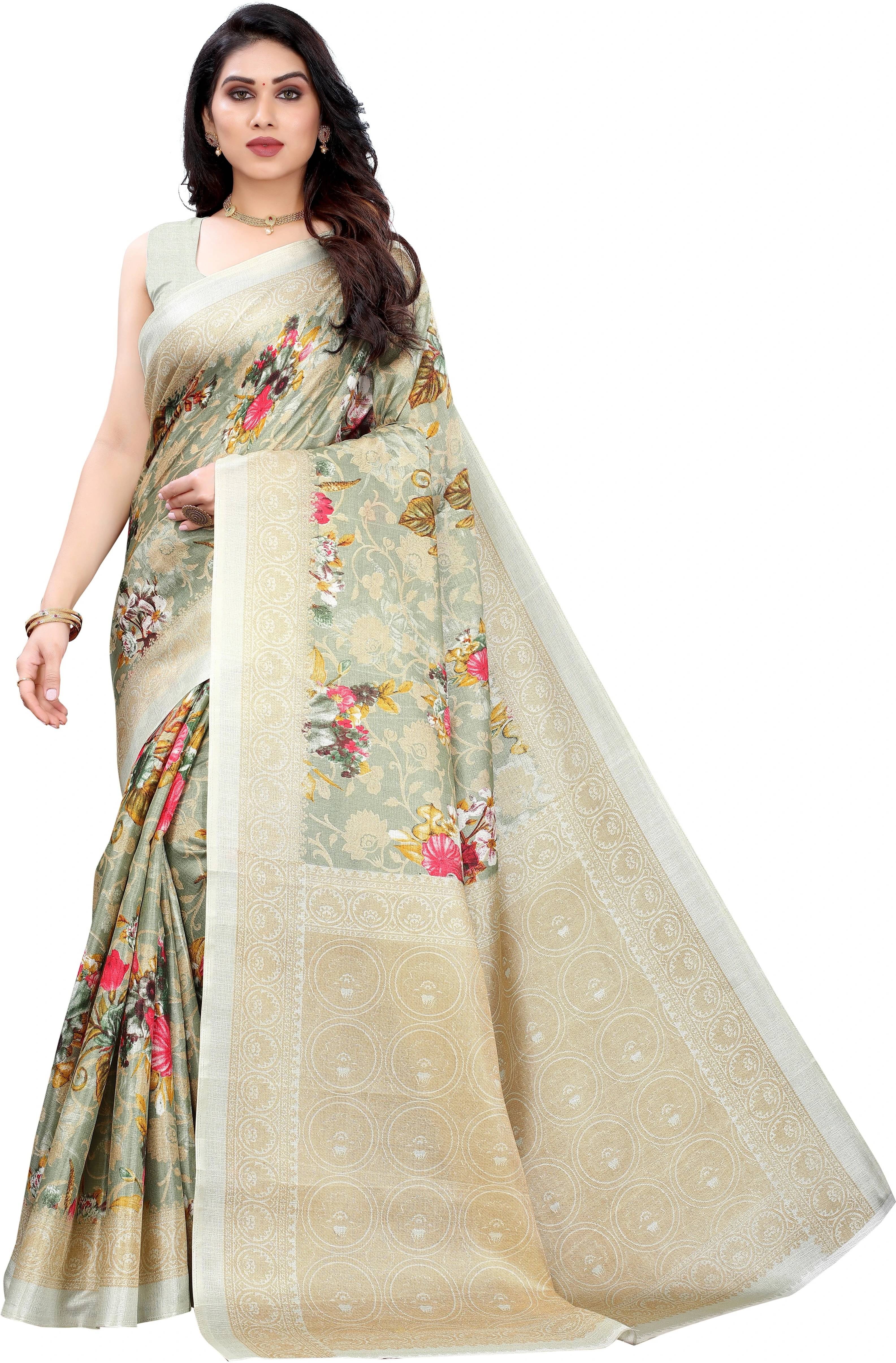 Yashika Art Silk Printed Regular Saree With Unstitched Blouse Piece ( Green ) Yashika Art Silk Printed Regular Saree With Unstitched Blouse Piece ( Green )