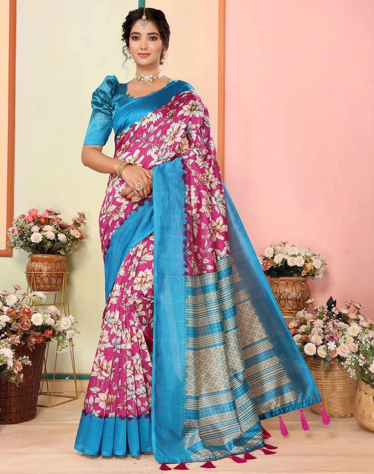     			Yashika Art Silk Printed Regular Saree With Unstitched Blouse Piece ( Pink )