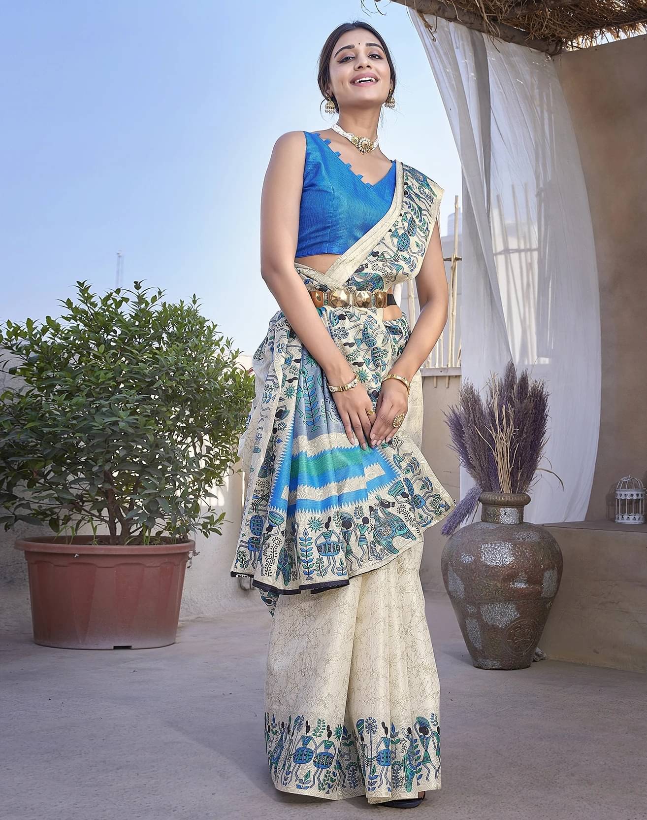     			Yashika Art Silk Printed Regular Saree With Unstitched Blouse Piece ( Blue )