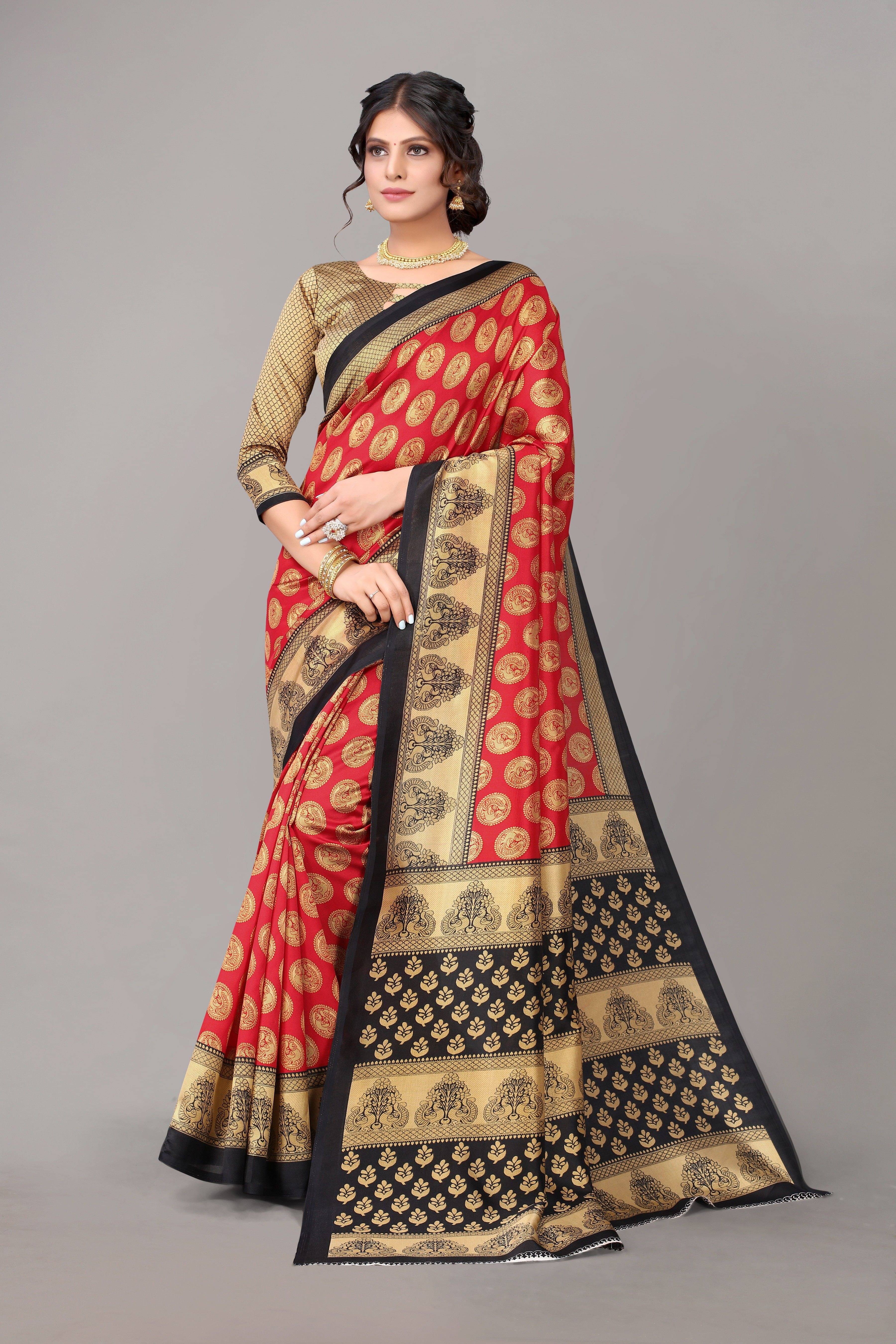 Yashika Art Silk Printed Regular Saree With Unstitched Blouse Piece ( Red ) Yashika Art Silk Printed Regular Saree With Unstitched Blouse Piece ( Red )