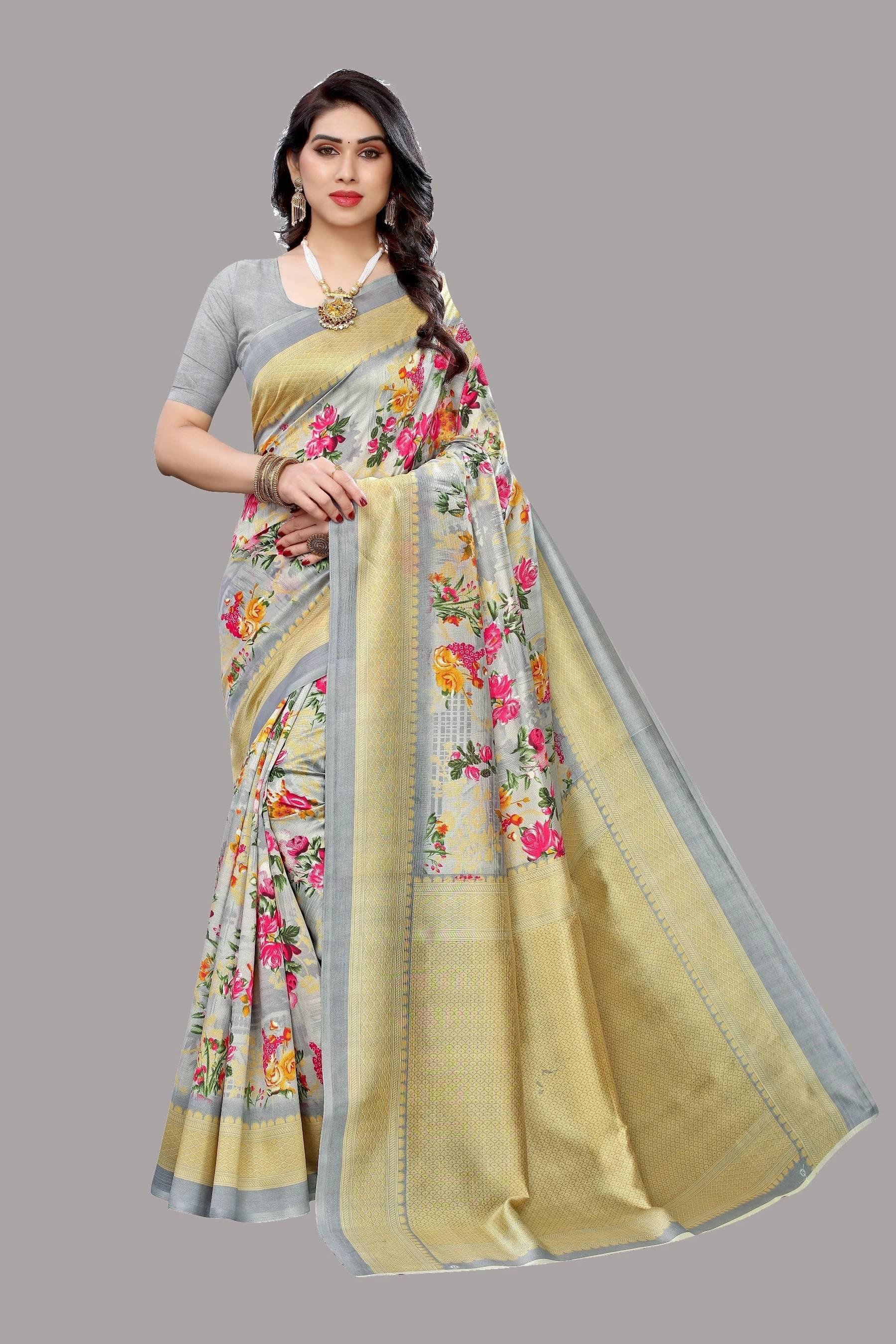     			Yashika Art Silk Printed Regular Saree With Unstitched Blouse Piece ( Multicolor )